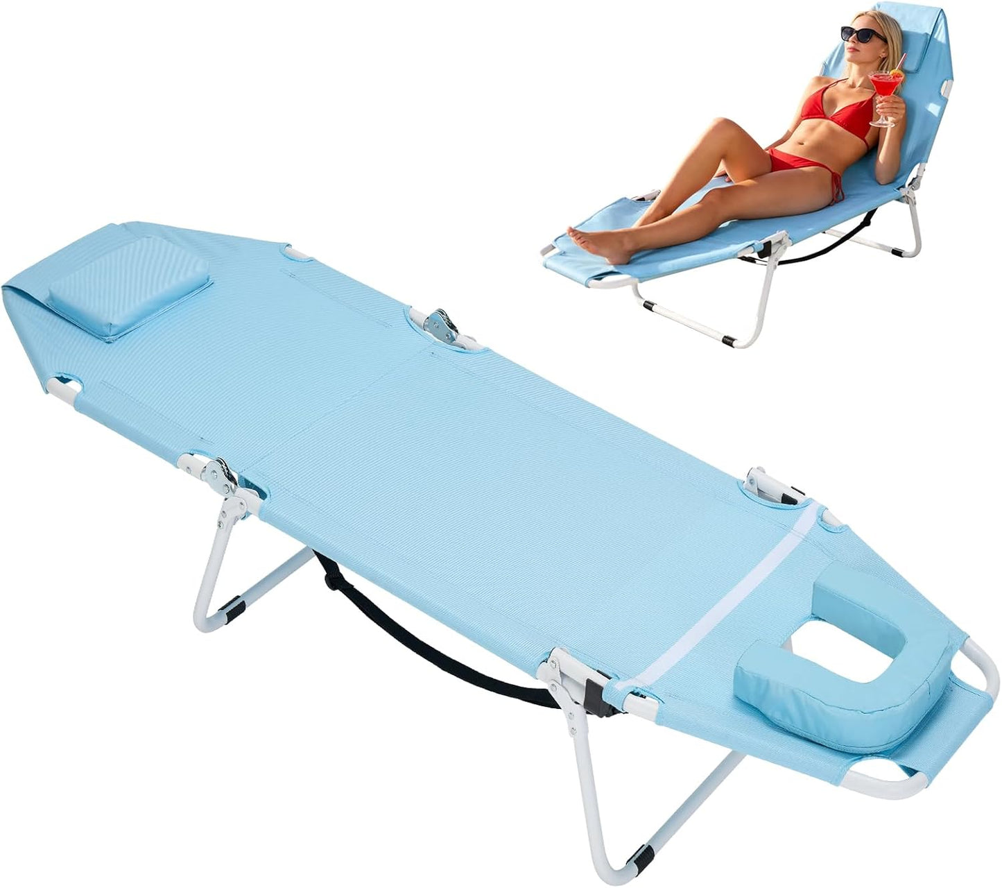ABORON Chaise Lounge Chair,5 Positions Padded Outdoor Tanning Chair,Heavy Duty Portable Lounge Chair for Outdoor Sunbathing Patio Pool Lawn Deck Poolside,Support up to 440 Lbs