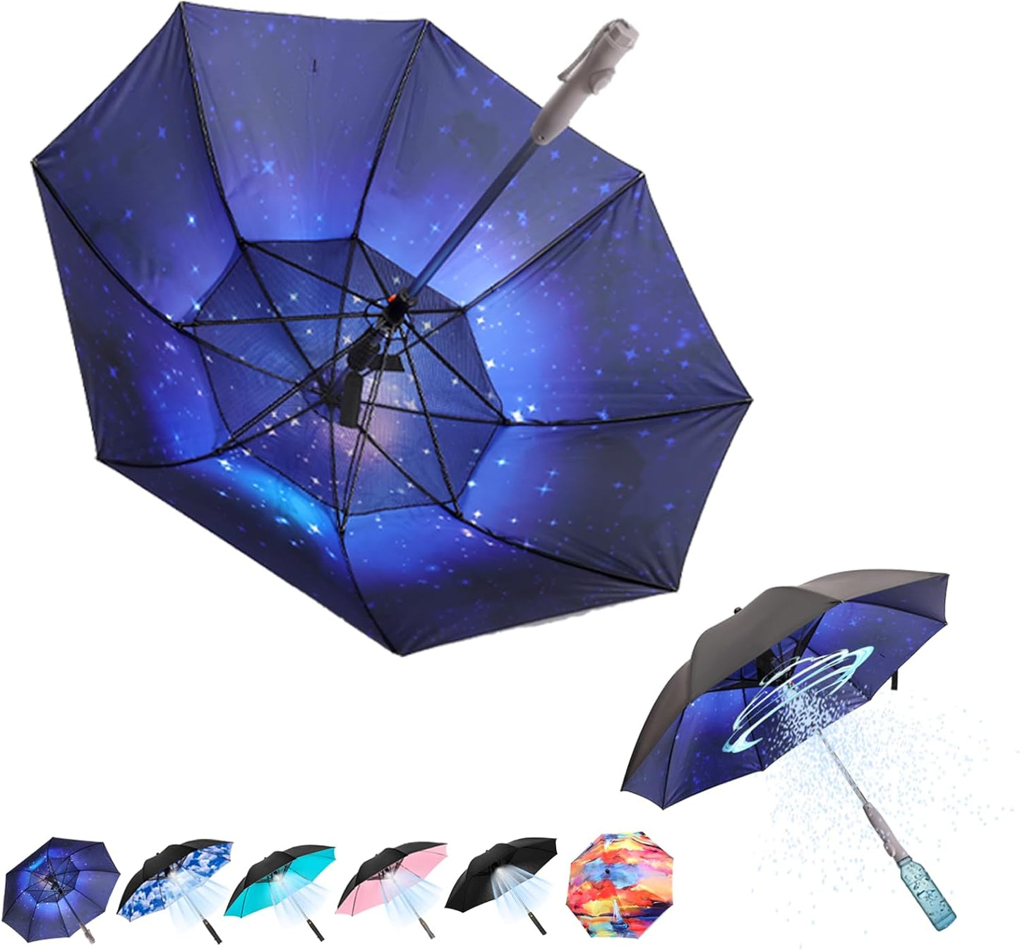 Umbrella with Fan and Mist Spray, 2025 upgraded UV Blocking Umbrella with Fan and Mister for Summer outdoor activities