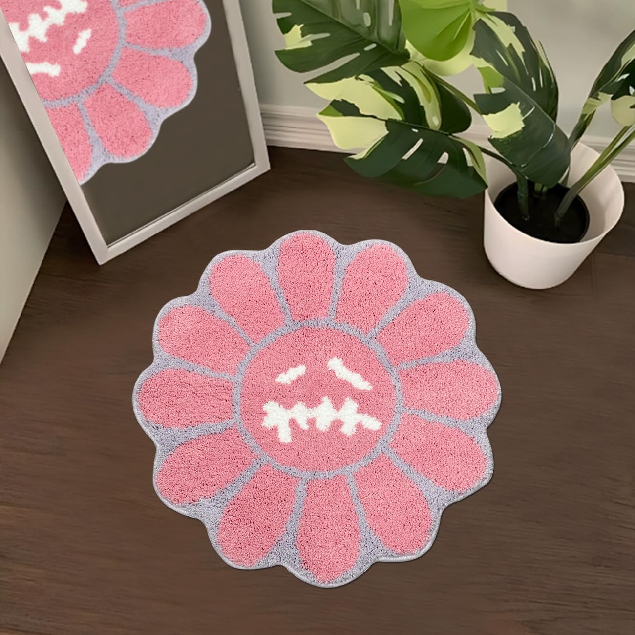 Trippy Happy Face Rug Cool Rugs Tufted Quick Dry Bath Mats for Bathroom Non Slip Bath Mat Water Absorbent 2FT Black Bathroom Rugs Halloween Gothic Ghost Skull Horror Decor Carpet