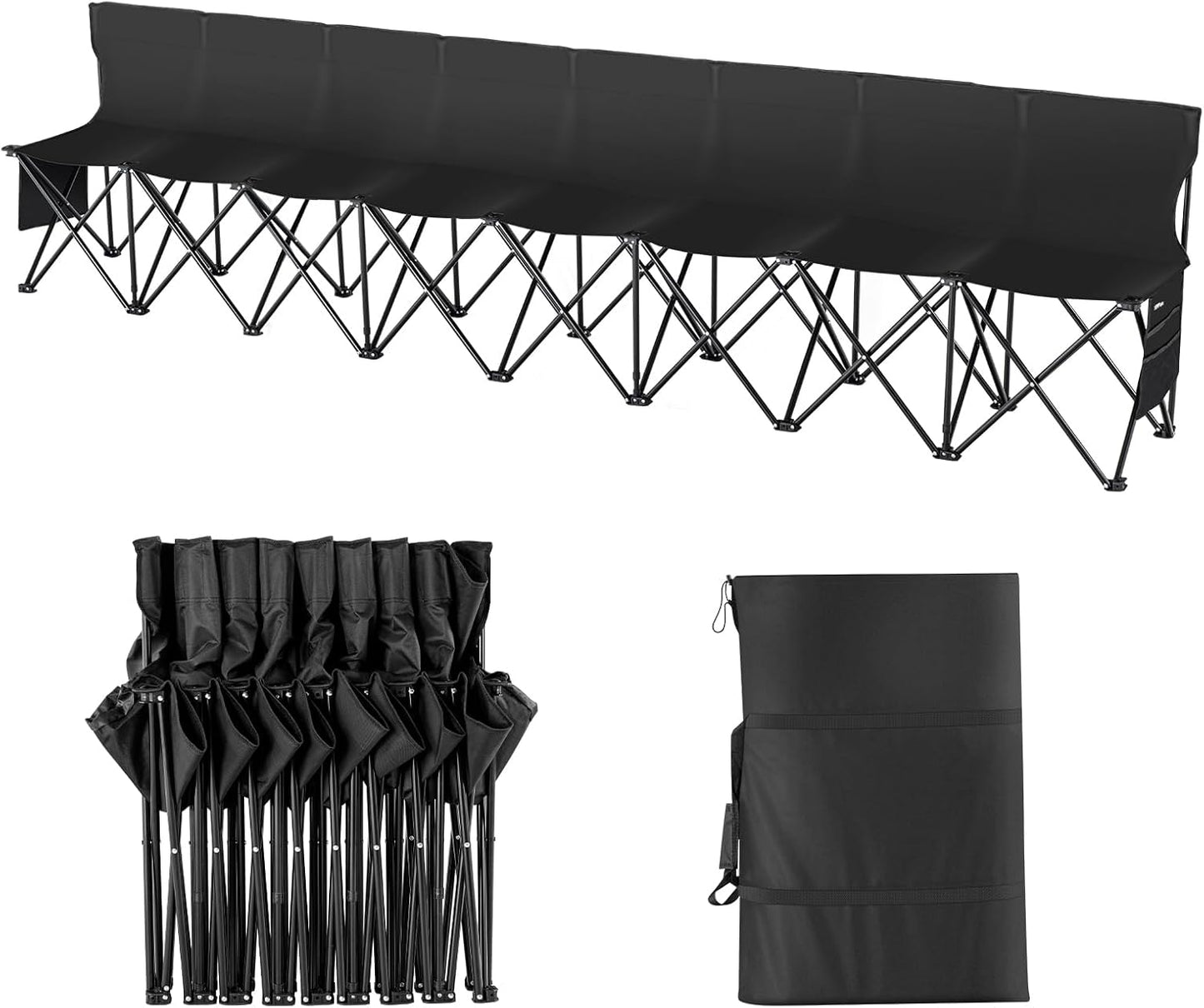 VEVOR Portable Folding B ench, 6 Seats Foldable Sideline B ench, Outdoor Camping Bench Chair with Carry Bag & Backrest, Team Sport Sideline B ench, No Assembly Instant Seating, Black