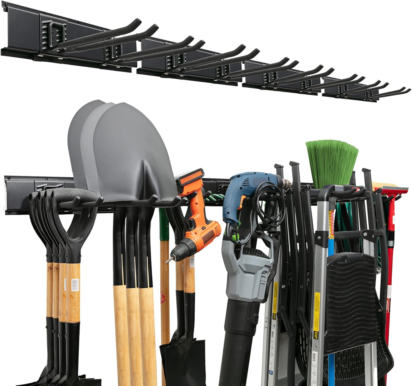 TIDYME Garage Tool Organizer Wall Mount - 48 inches - Sturdy Storage Rack with Adjustable Hooks, Anti-Rust - Easy Installation, 300lbs Capacity - Garden Tool Organizer (03 Racks & 06 Hooks)