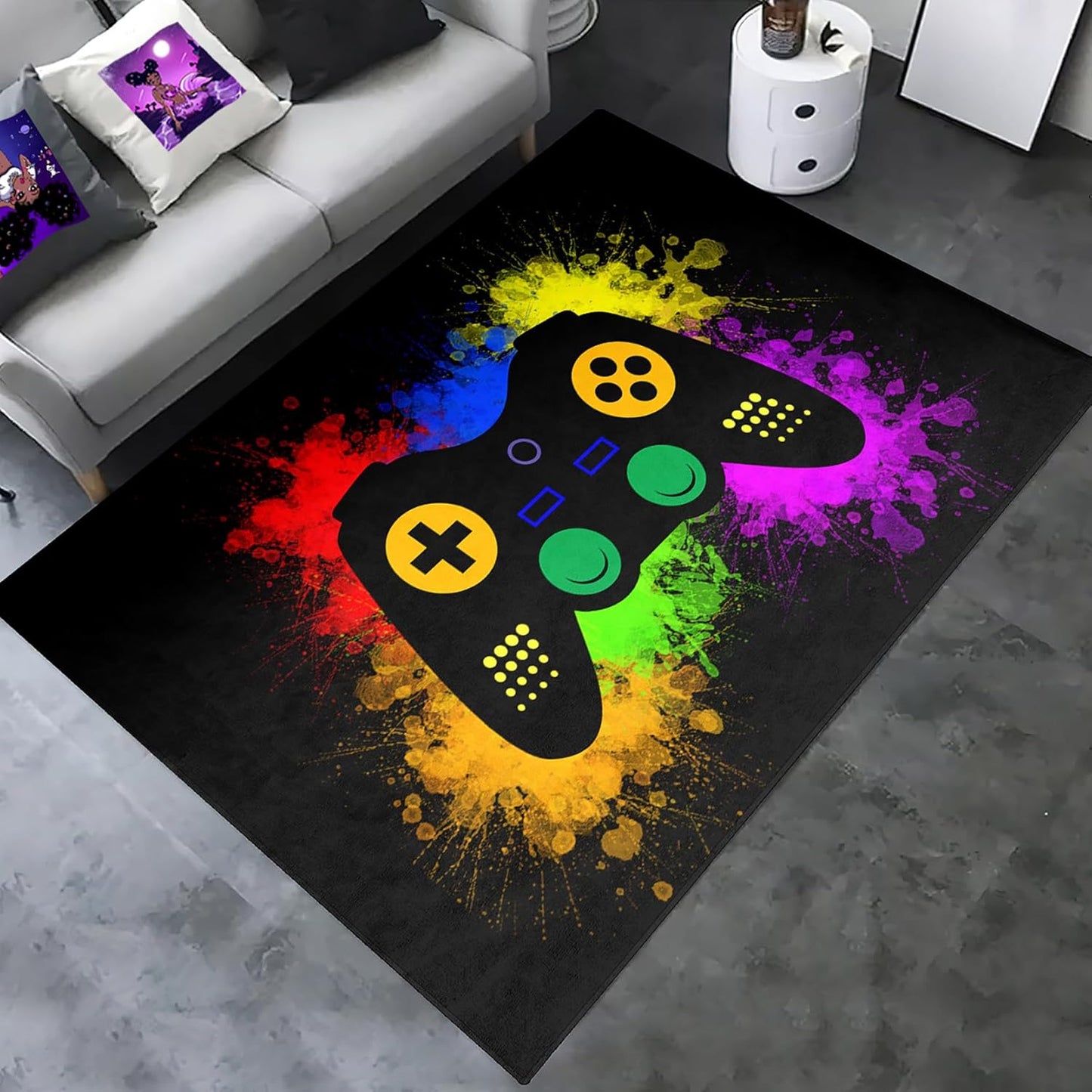 Gaming Area Rugs for Boys Cool Game Style Bedroom, Gamer Rug Boys Room Decor, Video Games Bedroom Carpet for Teens, Controller Gamepad Player Standing Throw Doormats Yoga Mat Black