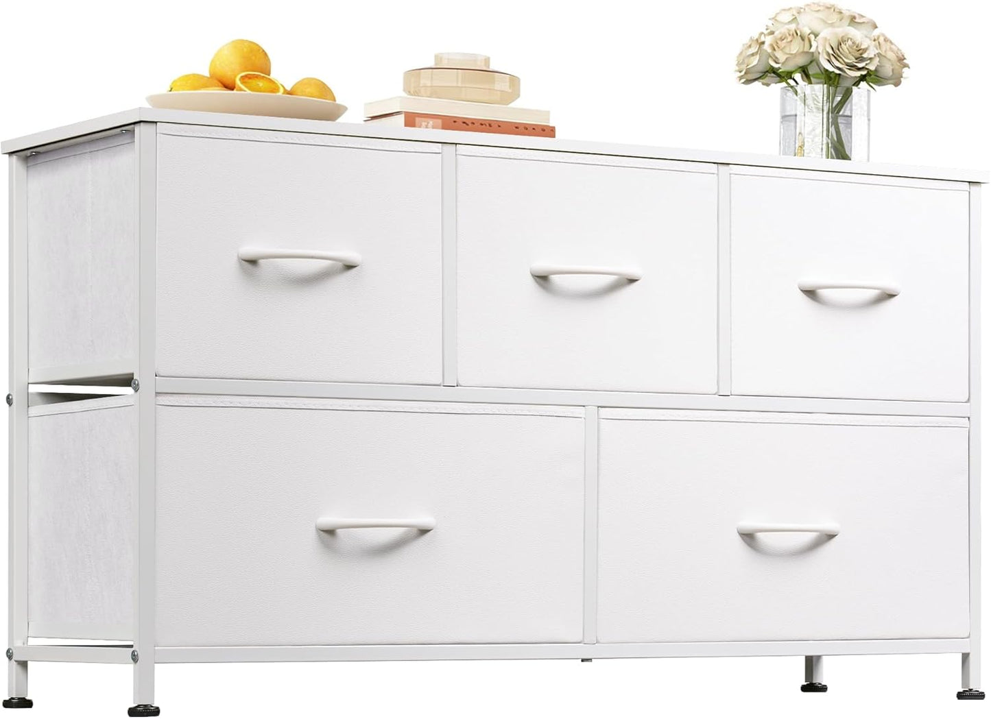 WLIVE Dresser for Bedroom with 5 Drawers, Wide Chest of Drawers, Fabric Dresser, Storage Organizer Unit with Fabric Bins for Closet, Living Room, Hallway, Dark Grey