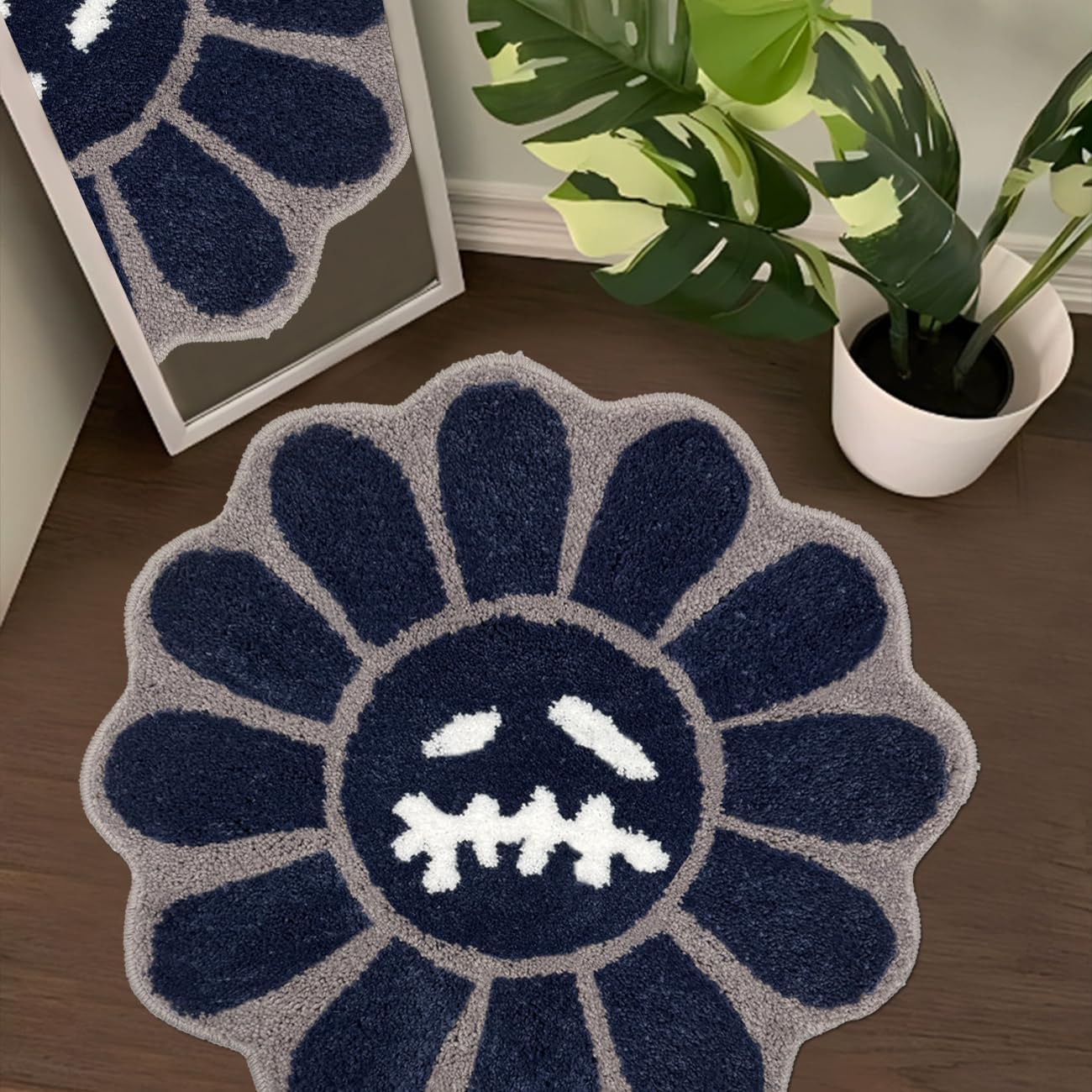 Trippy Happy Face Rug Cool Rugs Tufted Quick Dry Bath Mats for Bathroom Non Slip Bath Mat Water Absorbent 2FT Black Bathroom Rugs Halloween Gothic Ghost Skull Horror Decor Carpet