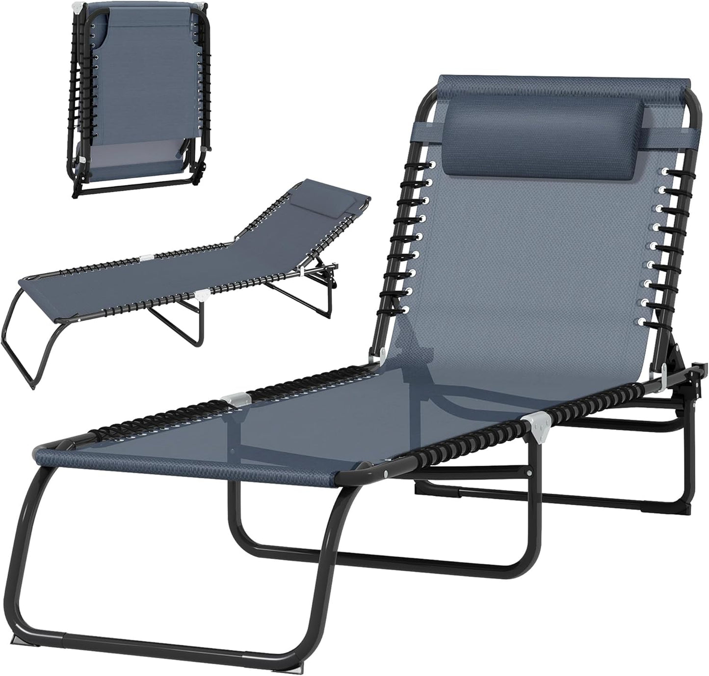Outsunny Folding Chaise Lounge Chair, Patio Sun Tanning Chair, Outdoor Chaise Lounger with 4-Position Reclining Back, Breathable Mesh Seat for Beach, Poolside, Yard, Rainbow Striped