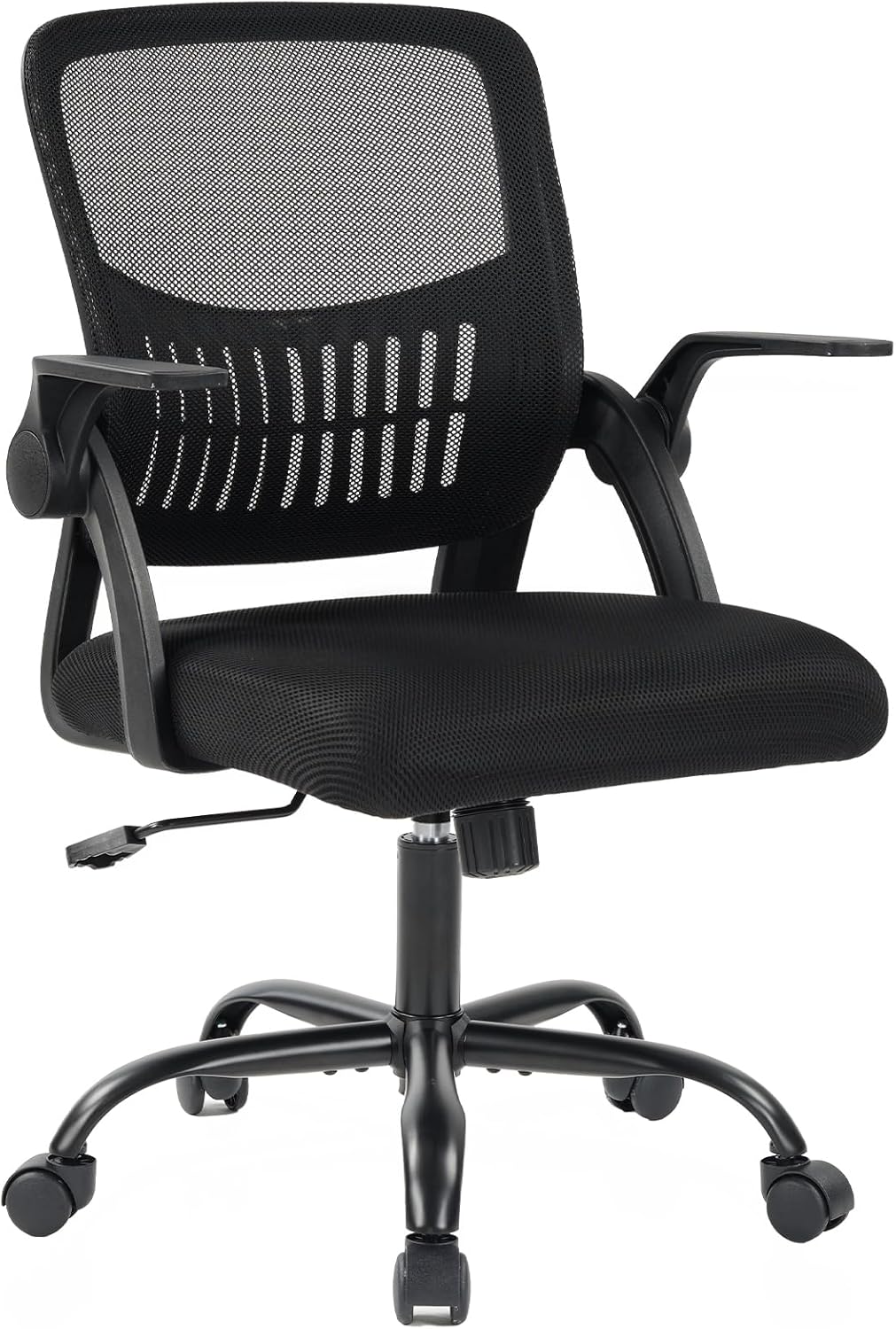 DUMOS Home Office Computer Chair - Ergonomic Mid Back Desk with Lumbar Support and Rocking Mode, Height Adjustable with Flip-up Armrest, for Conference Meeting Room, 360° Swivel, Adults, Pink