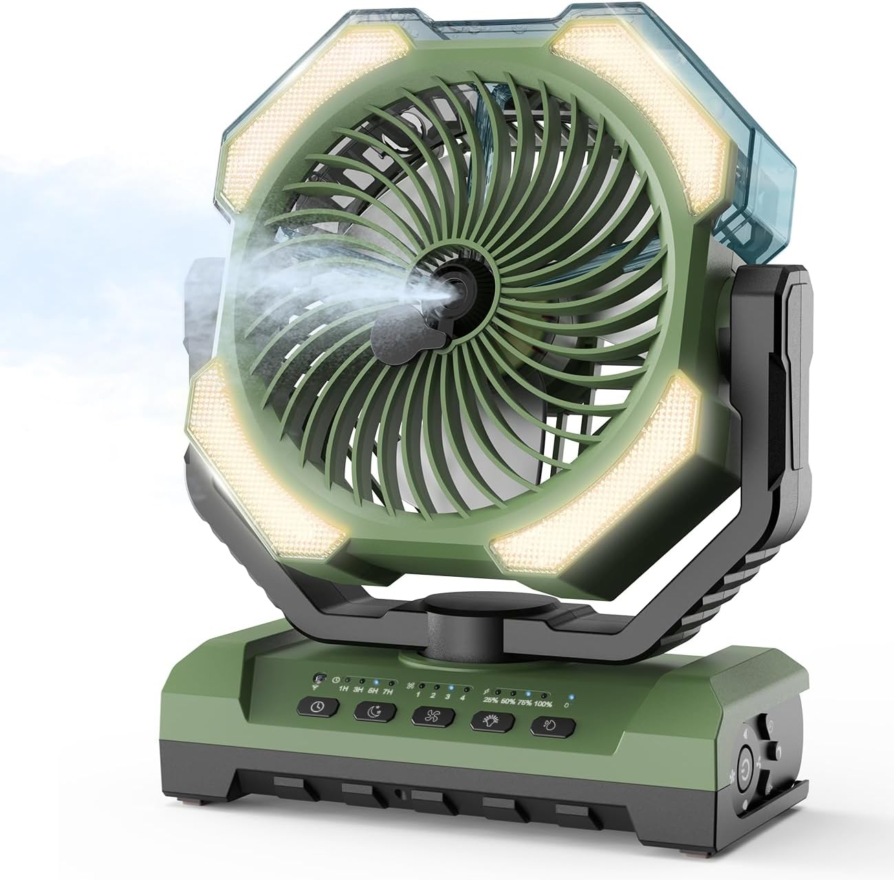 Camping Misting Fan - 24000mAh Portable Battery Powered Fans with 9oz Water Tank, Light, Hook - Rechargeable, 120H Cooling, Last 5H Mist, 4 Speed, Sleep Mode - Outdoor Gear, Travel Essentials