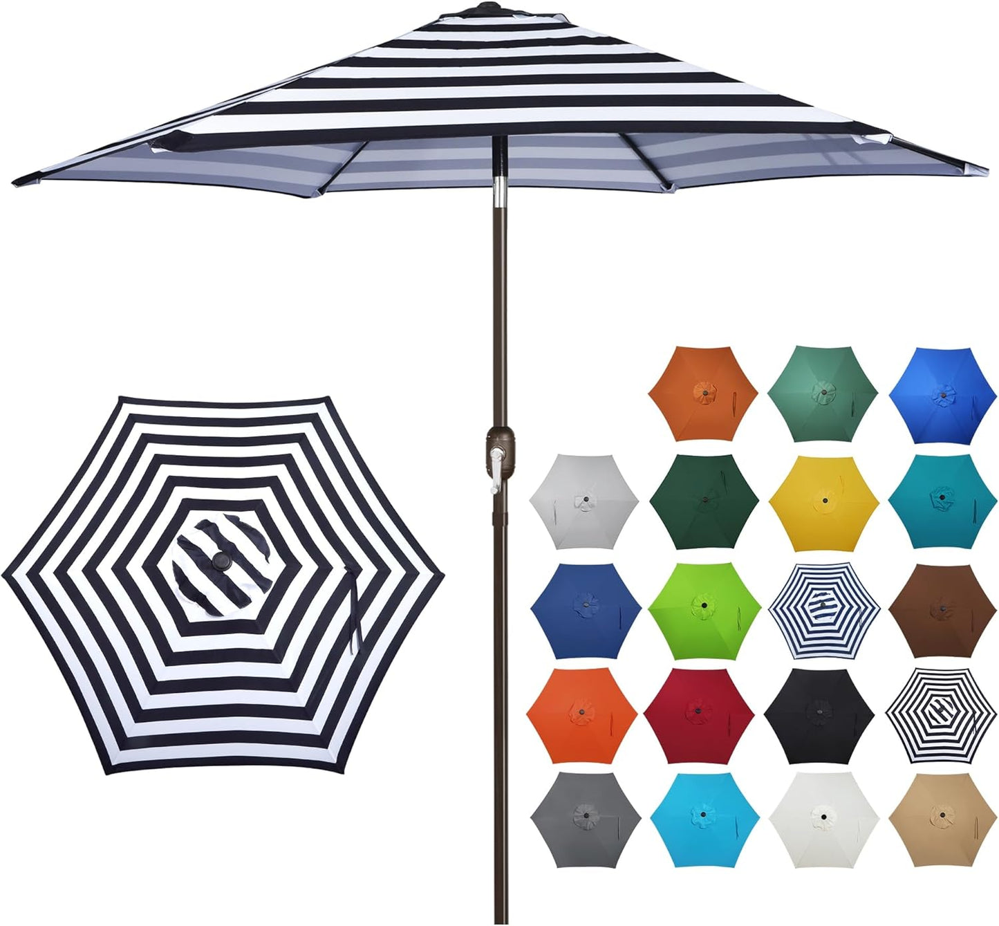 Blissun 7.5 ft Patio Umbrella, Yard Umbrella, Outdoor Market Umbrella with Push Button Tilt Crank (Blue&White)
