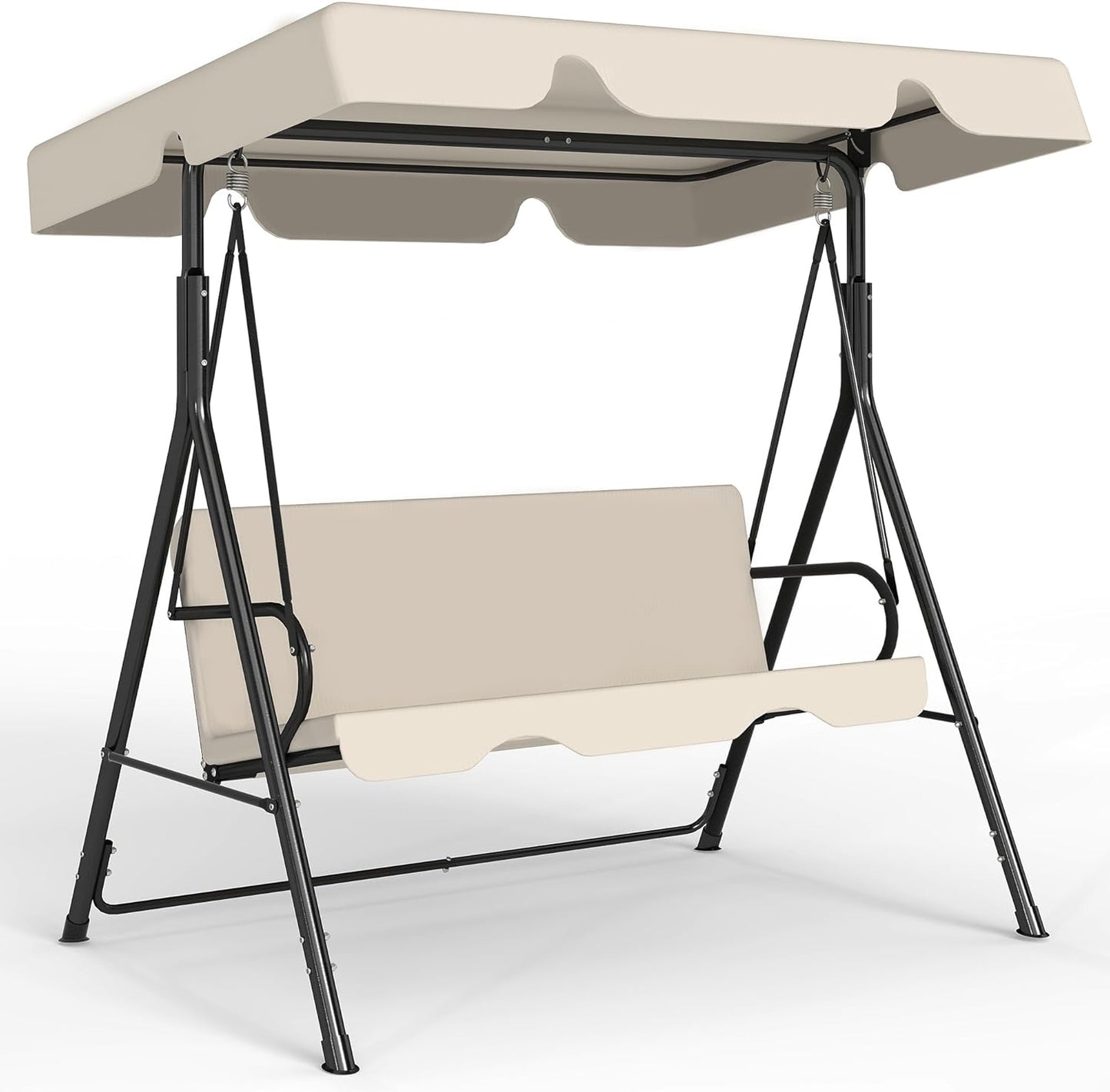 Murago Outdoor Patio Swing Chair with Adjustable Canopy, Outdoor Patio Glider Swing with Heavy Duty Stand for 3 Adult Persons, Ideal for Deck, Lawn, Backyard, or Porch, Black