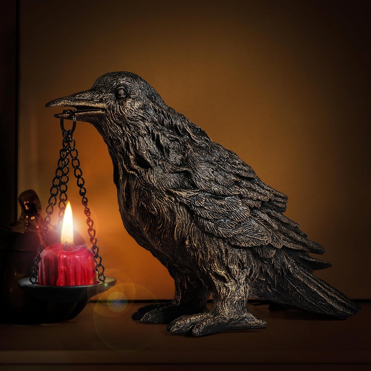 Gothic Crow Lamp with Tealight Candle Holder Resin Raven Decor Statue Gothic Home Decor for Bedroom Unique Goth Gifts Black