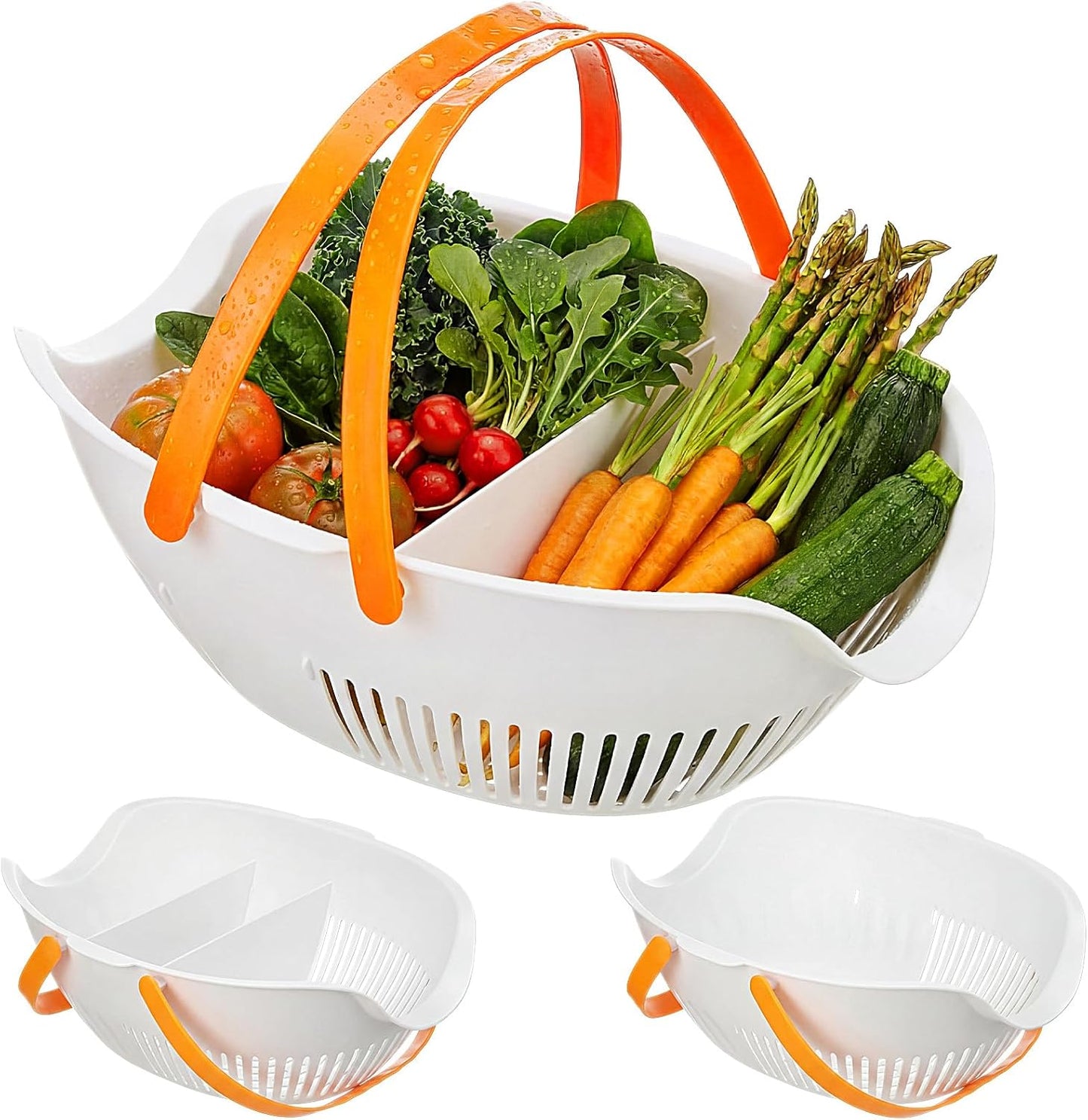 Nuogo 3 Pcs Garden Harvest Basket, Removable Partitions with Tool Caddy for Collecting, Carrying, and Cleaning Harvesting Basket Doubles as a Colander for Vegetables and Fruits Garden Accessories