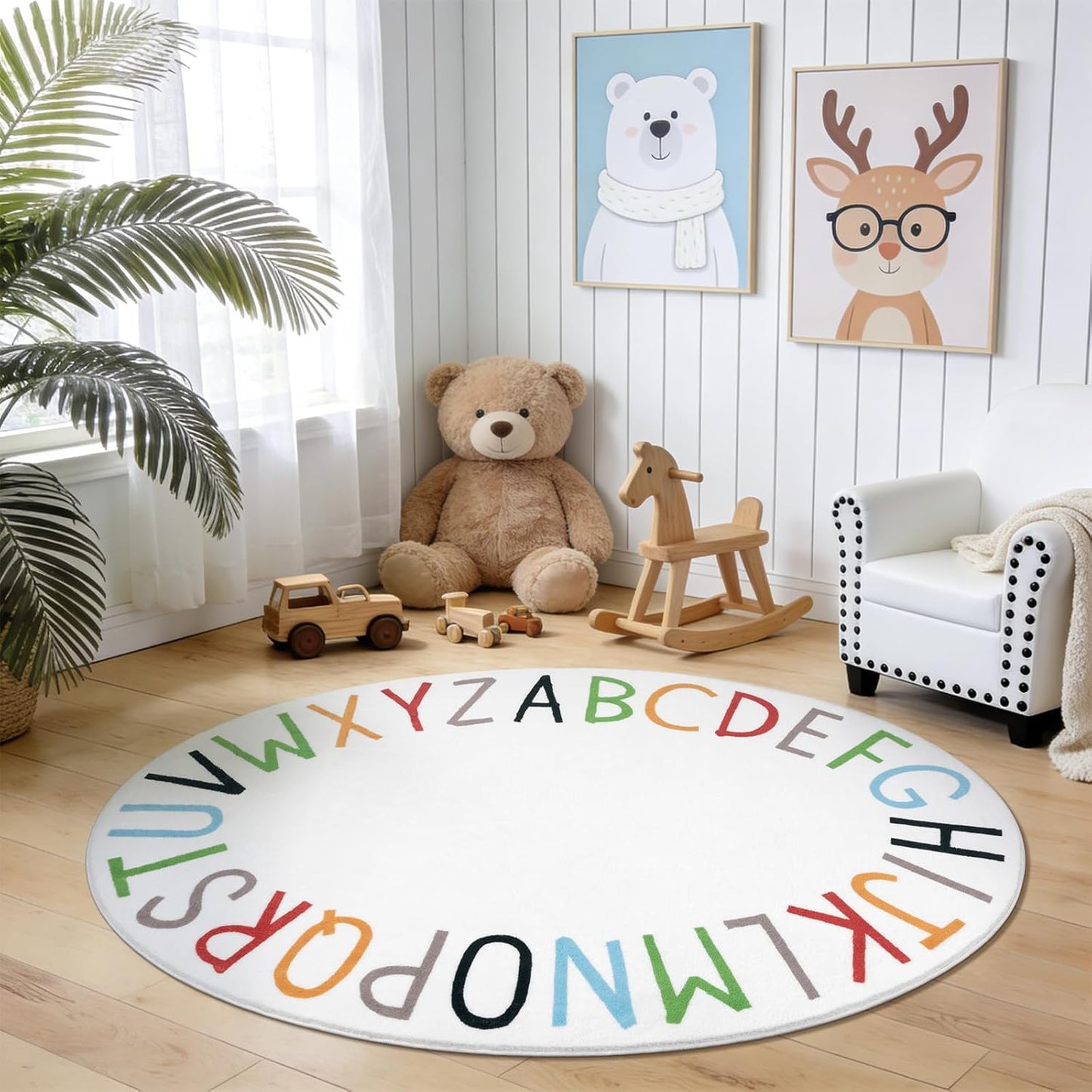 Topotdor Rainbow Round Kids Play Rug Alphabet Nursery Area Rug Extra Large Soft Crawling Play Mat for Children Toddlers Bedroom (40 inch, Multi Color)