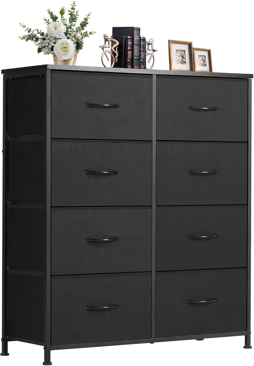 DUMOS Dresser for Bedroom, Storage Organizer with 9 Drawers, Chest of Drawers with Fabric Bins, Sturdy Metal Frame, Wood Tabletop for Guest Room, Closet, Entryway, White