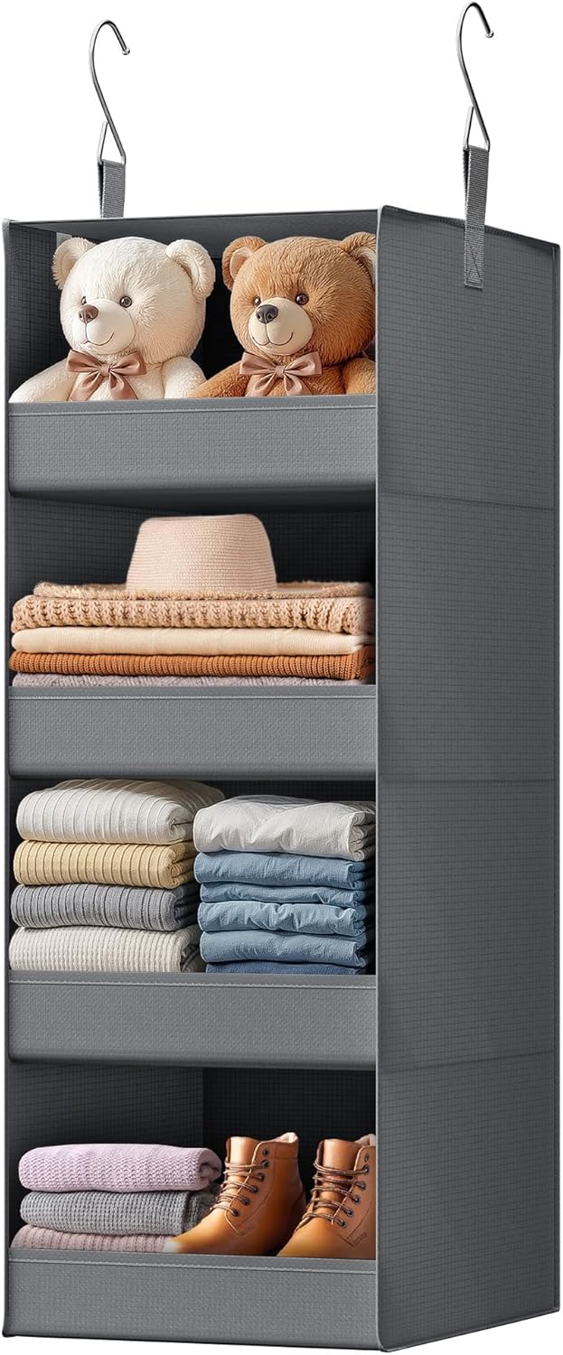 GRANNY SAYS 3-Shelf Hanging Closet Organizer and Storage, Collapsible Hanging Closet Shelves, Hanging Organizer for Closet & RV, Gray, 29 ½" H X 12" W X 12" D, 1-Pack
