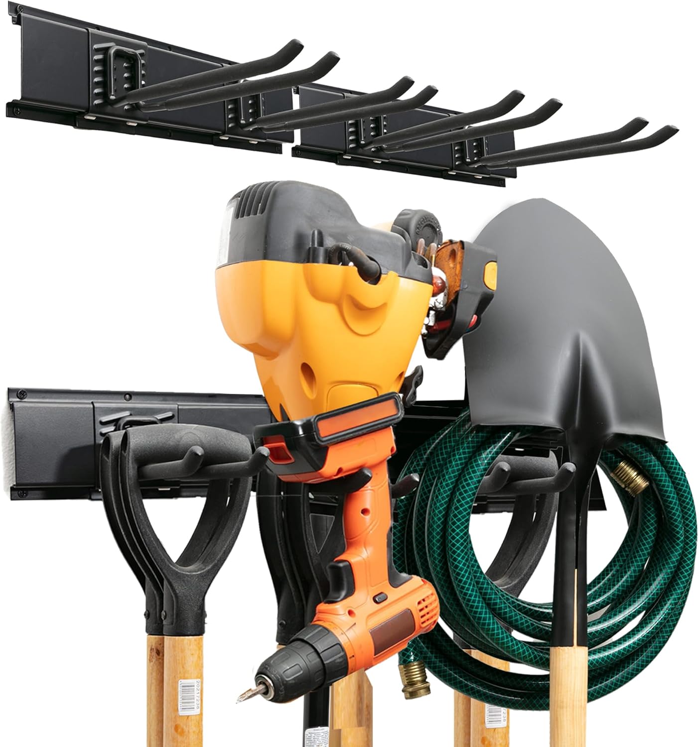 TIDYME Garage Tool Organizer Wall Mount - 48 inches - Sturdy Storage Rack with Adjustable Hooks, Anti-Rust - Easy Installation, 300lbs Capacity - Garden Tool Organizer (03 Racks & 06 Hooks)