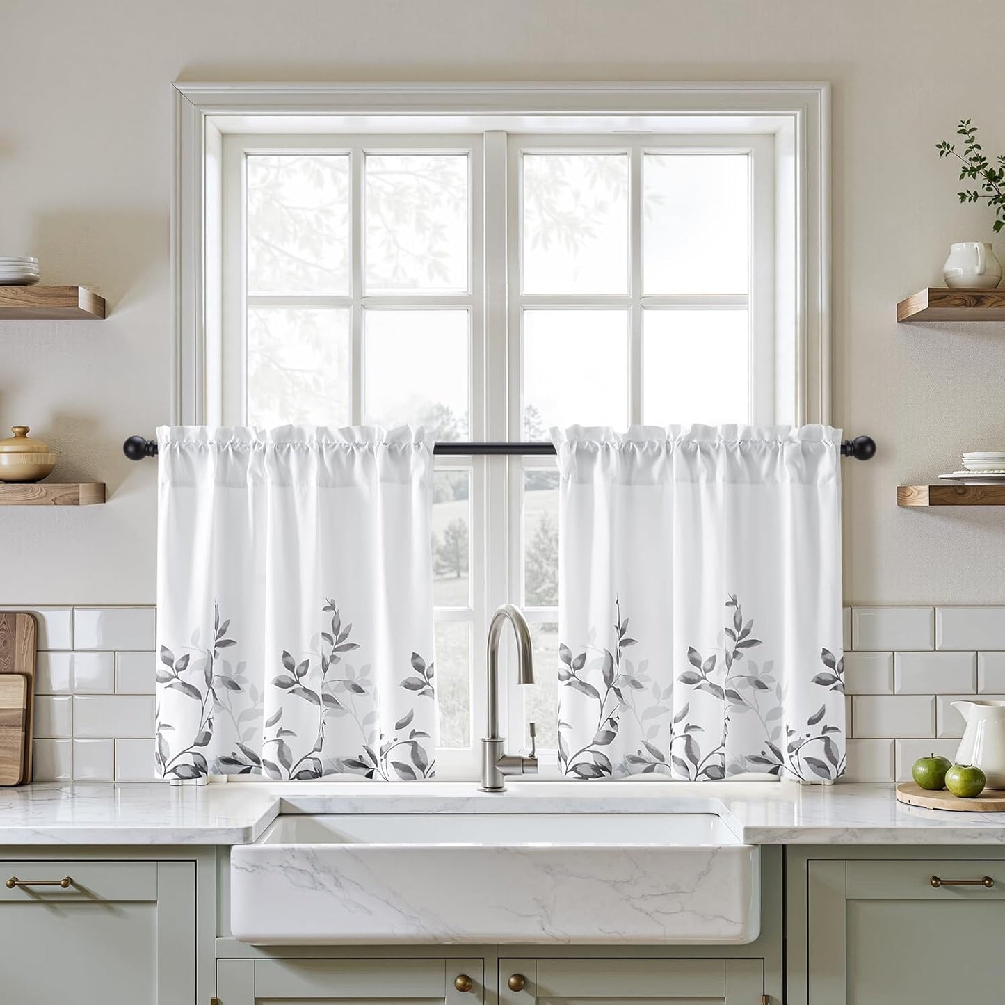 HOMEIDEAS Non-See-Through Pink and White Privacy Sheer Curtains 52 X 63 Inch Length 2 Panels, Leaf Floral Printed Light Filtering Semi Sheer Window Curtains Drapes for Bedroom Living Room