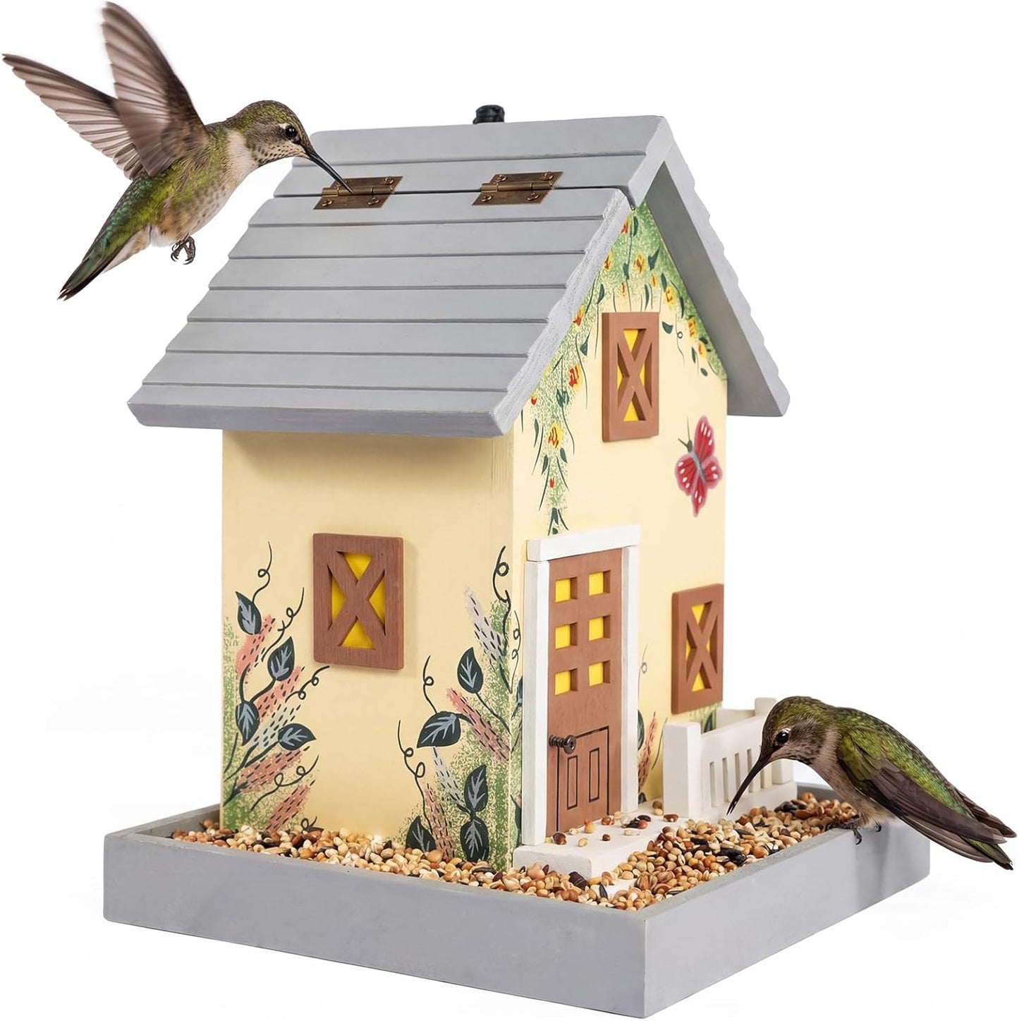 MEWANG Nature's Elegance Bird Feeder - Wooden Bird House, Exquisitely Crafted, Beautifully Decorative & Hang for Backyard Wildlife(White)