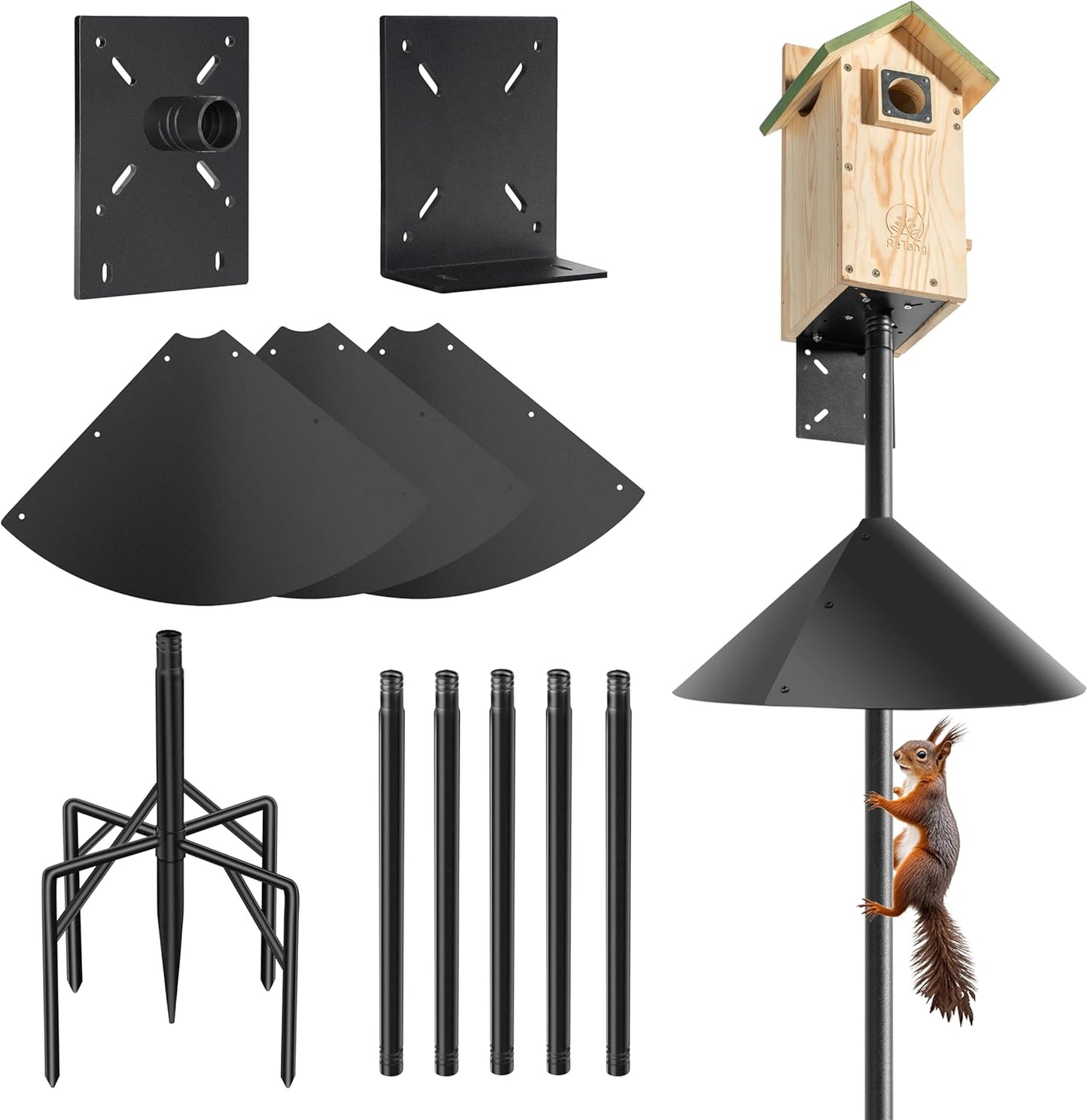 77 Inch Heavy Duty Smart Bird Feeder Pole for Outdoors with 5-Prong Base and 2 Plates, Rust-Proof Metal Wild Bird Feeder Stand/Post, Adjustable Birdhouse Pole, Weather Station Mounting Kit