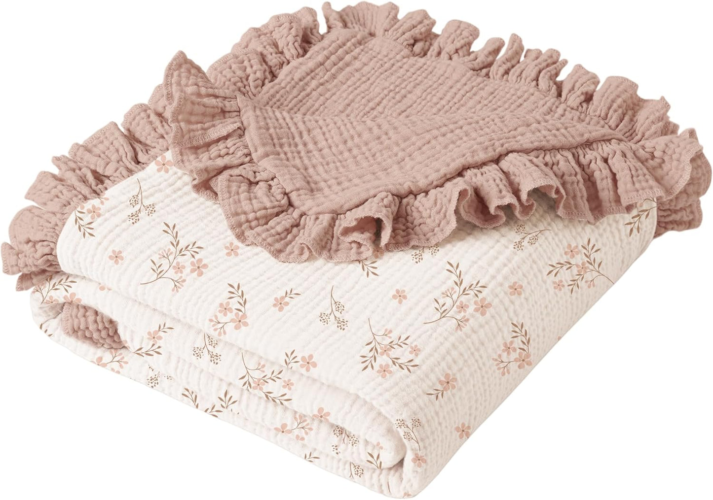 Konssy Flounce Muslin Baby Blanket for Girls Boys, 100% Cotton Soft Crib Swaddle Blankets, Reversible & Breathable Nursery Bedding for Newborns Toddlers, 40 x 36 Inches (Deer)