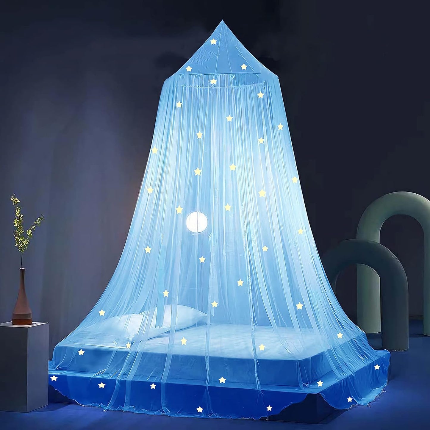 Eimilaly Bed Canopy for Girls Mosquito Net, Princess Bed Canopy for Girls Room Decor - Insect Protection Hanging Canopy for Indoor(Pink,Stars Glow in the Dark)