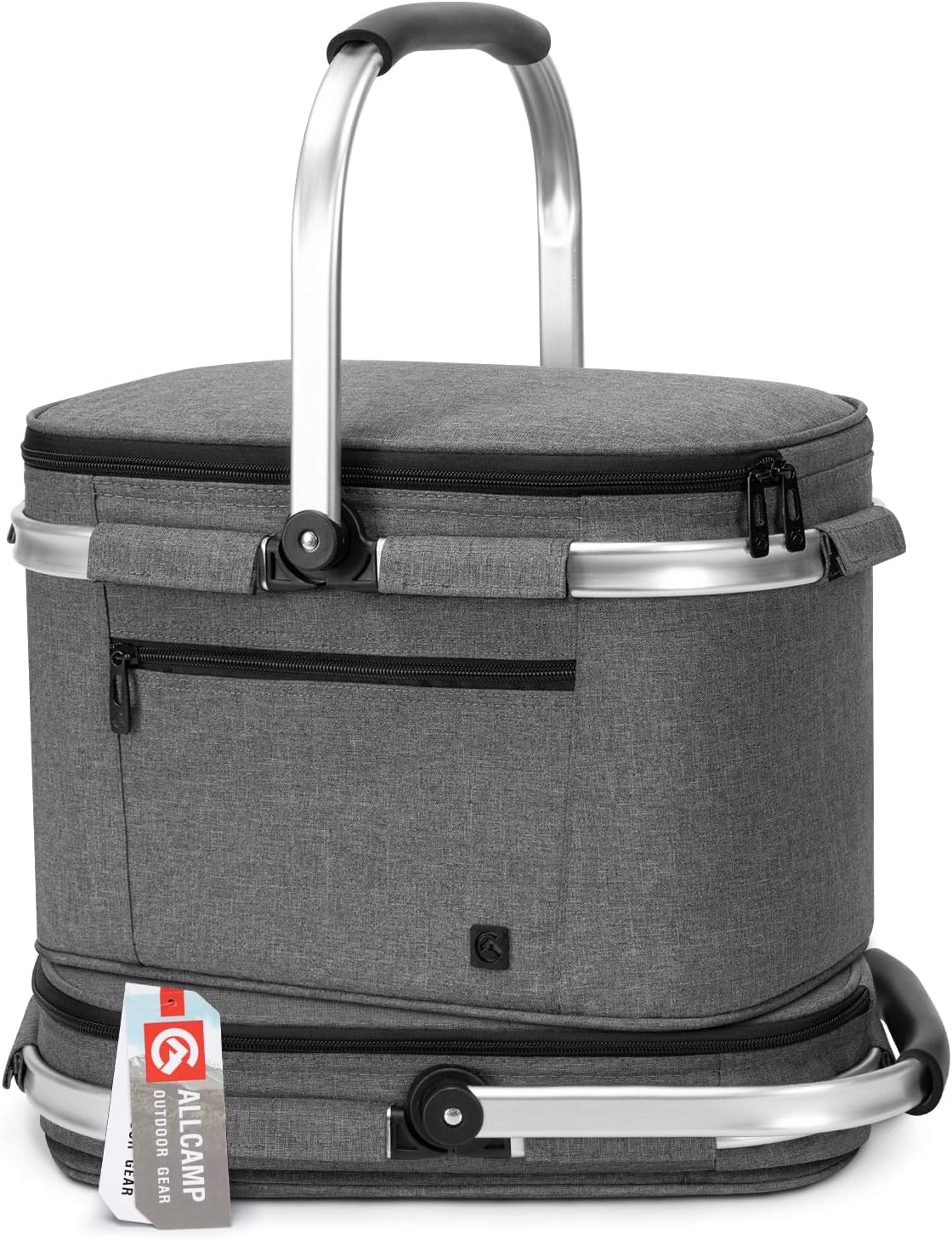 ALLCAMP Picnic Basket - Insulated Cooler, Thickening Foldable Picnic Basket with Removable Baskets & Sewn-in Frame, Basket for House Warming Gifts New Home(Blue White)