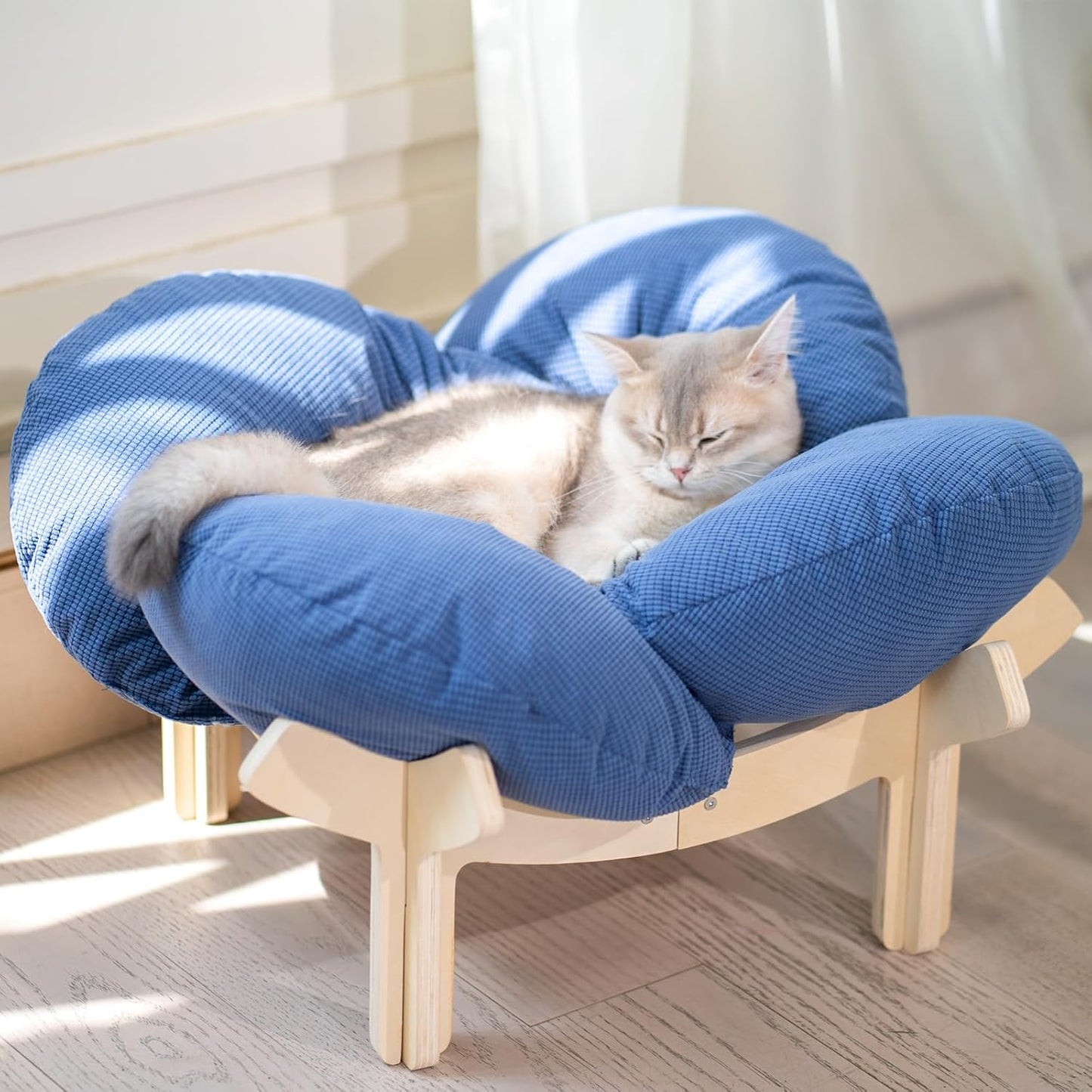 CHEERHOME PETS Elevated Cat Bed Wooden with Cushion Fluffy Pet Couch Sofa for Indoor Cats Raised Kitty Lounge Chair Suitable for Puppy, Cat Furniture(Green)
