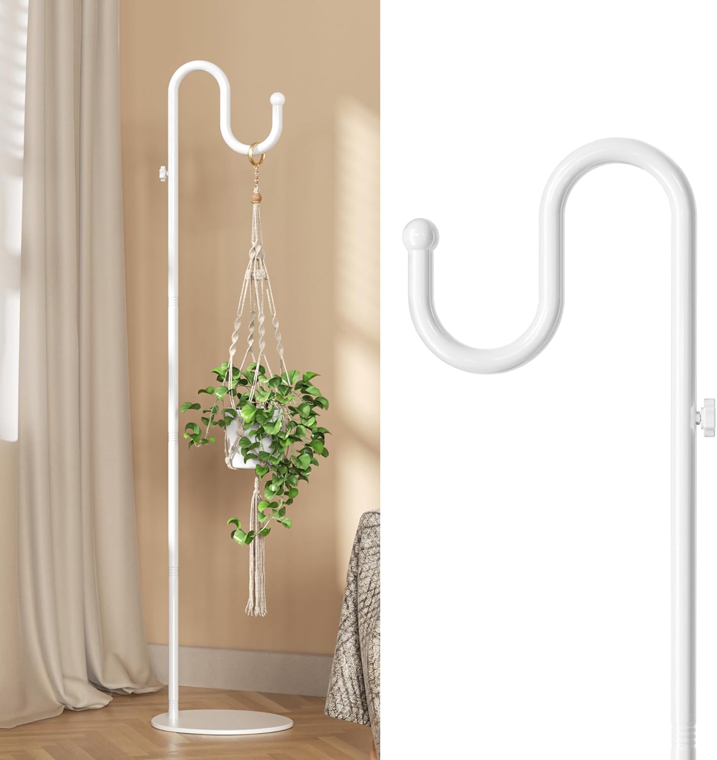 74" Shepherds Hook Stand for Plant: Hanging Bird Feeders, Plants, Lanterns, Wreath and Wind Chimes, Adjustable Free Standing Pole Holder with Heavy Duty Base for Indoor & Outdoor, Holds Up to 20 LBS