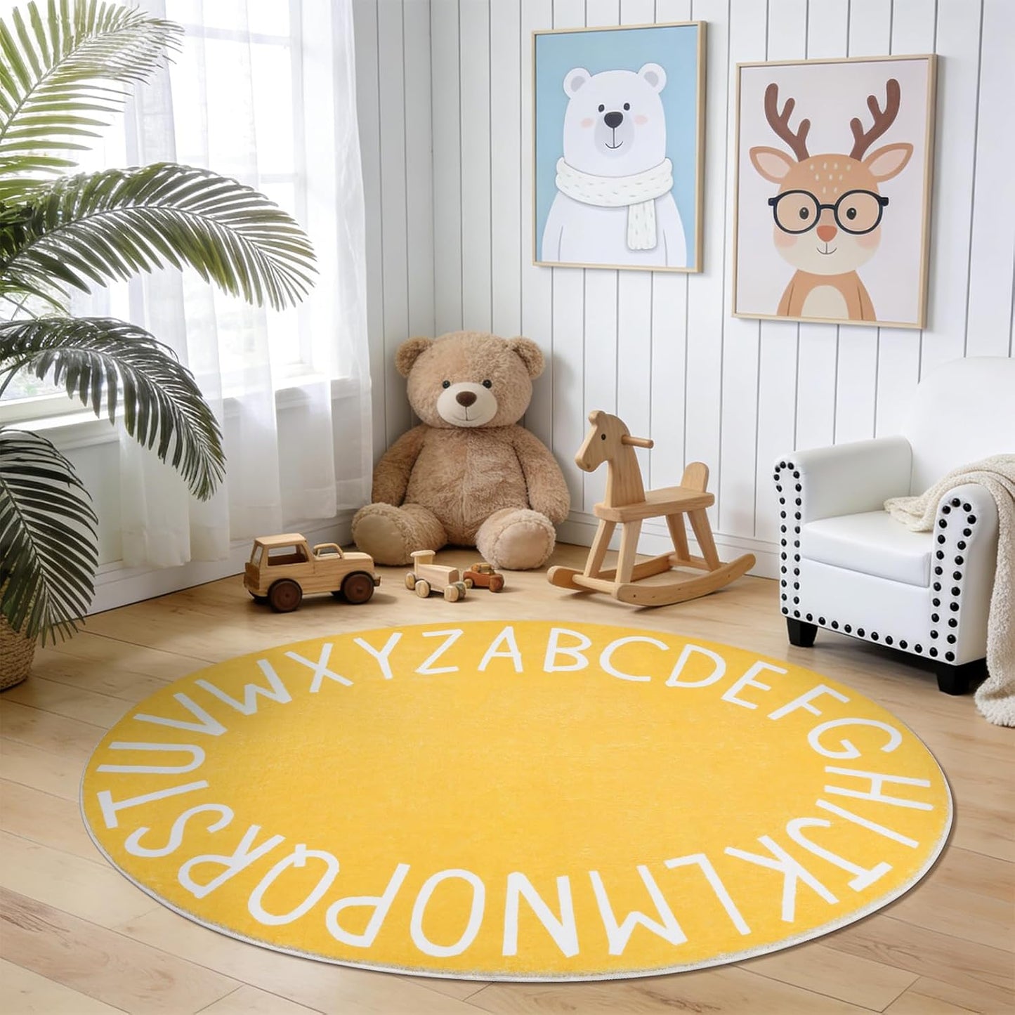 Topotdor Rainbow Round Kids Play Rug Alphabet Nursery Area Rug Extra Large Soft Crawling Play Mat for Children Toddlers Bedroom (40 inch, Multi Color)