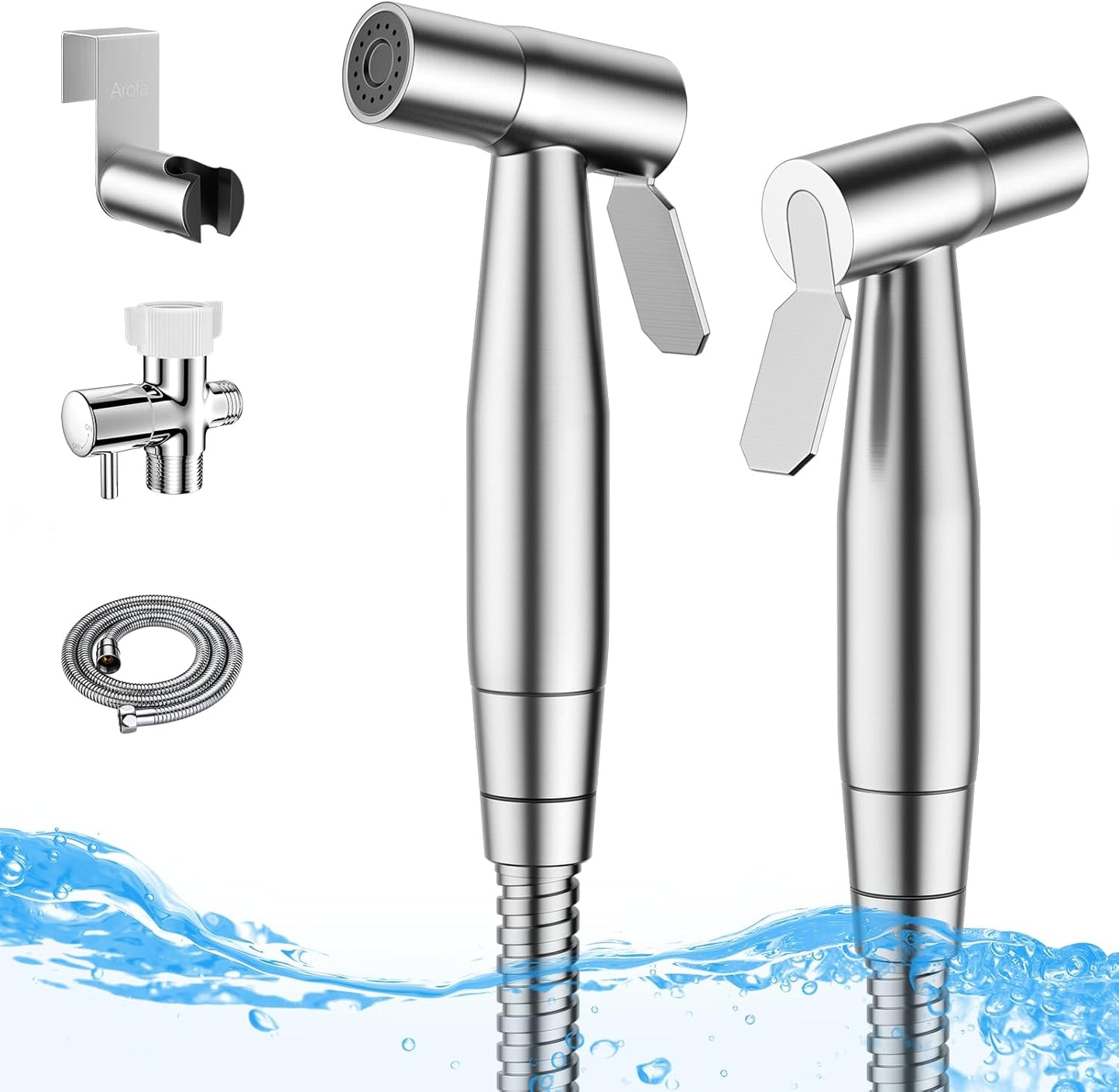 Arofa Handheld Toilet Bidet Sprayer for Toilet-Adjustable Water Pressure Control with Bidet Hose for Feminine Wash, Stainless Steel Brushed Nickel Bidet Faucet Cloth Diaper for Baby Wash