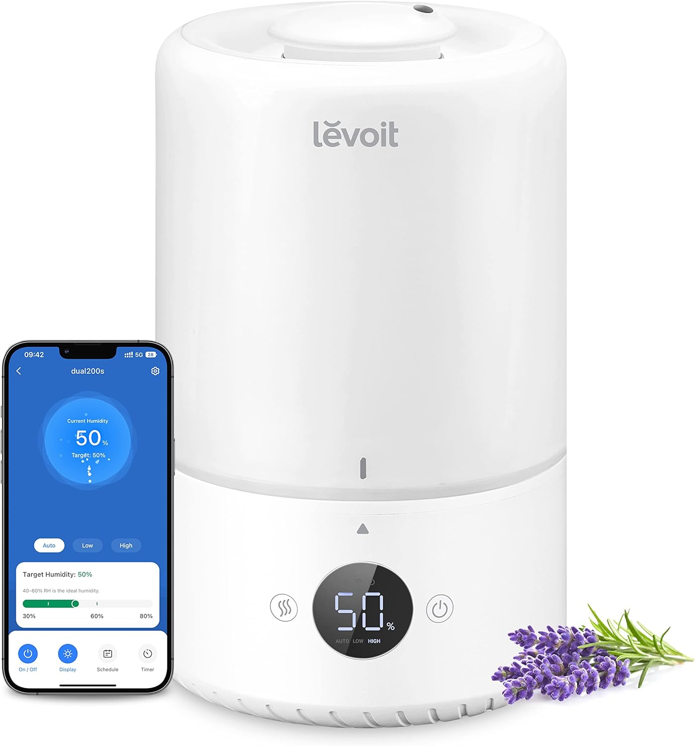 LEVOIT Top Fill Humidifiers for Bedroom, 2.5L Tank for Large Room, Easy to Fill & Clean, 28dB Quiet Cool Mist Air Humidifier for Home Baby Nursery & Plants, Auto Shut-off for Safety, 25H