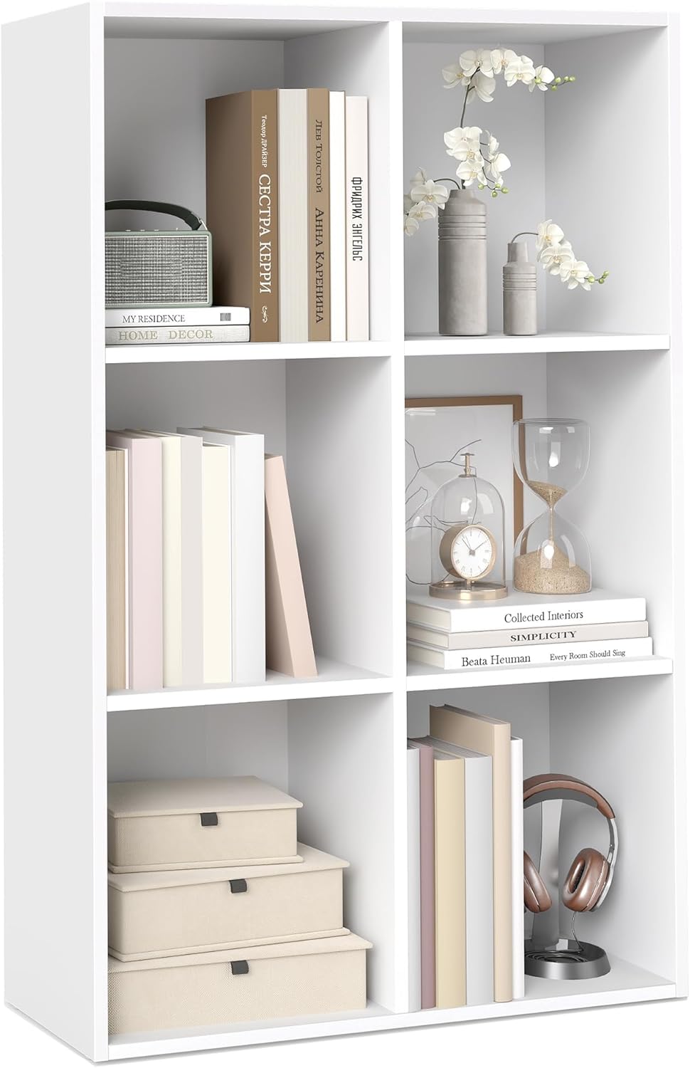 VASAGLE Bookcase, Bookshelf, Freestanding Storage Unit, 8 Open Compartments, Used Horizontally, Vertically, Upside Down, 11 x 35.4 x 39.4 Inches, for Living Room, Study, Office, Cloud White ULBC55WT