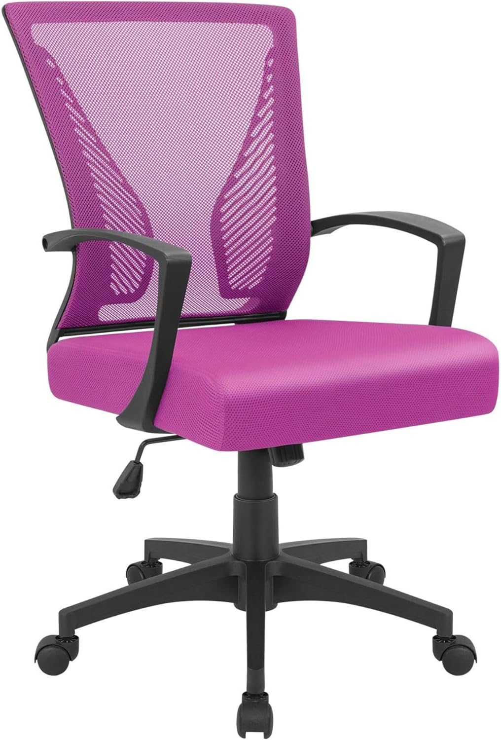 Furmax Office Chair Ergonomic Computer Desk Mesh Chair Mid Back Swivel Lumbar Support with Armrest (1, Black)