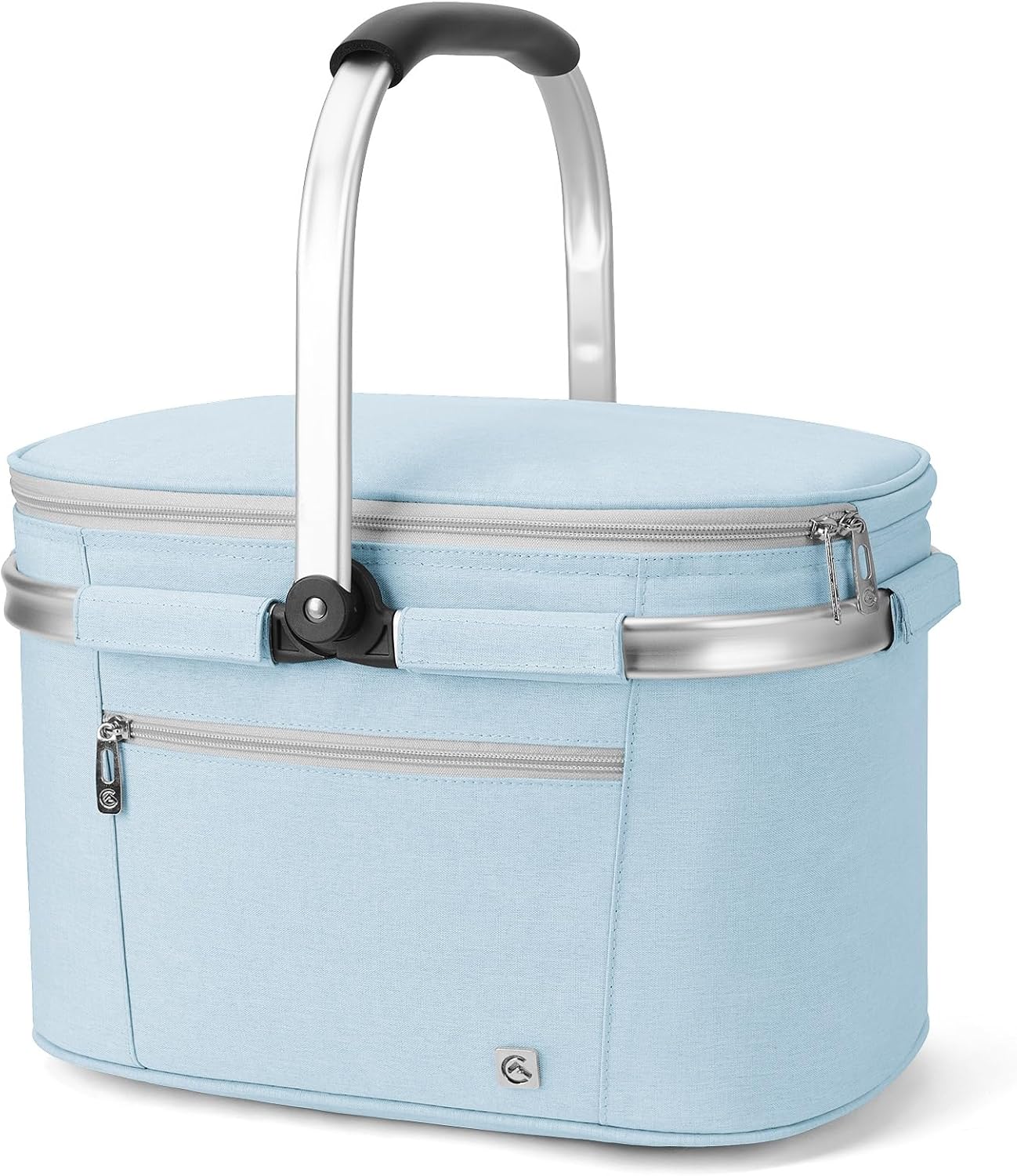 ALLCAMP Picnic Basket - Insulated Cooler, Thickening Foldable Picnic Basket with Removable Baskets & Sewn-in Frame, Basket for House Warming Gifts New Home(Blue White)