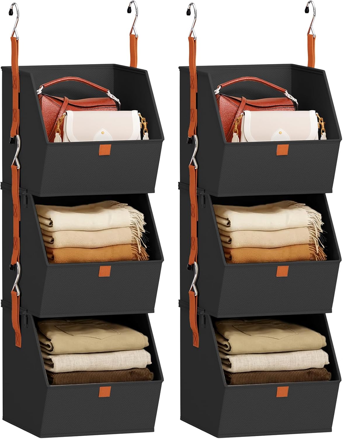 Hanging Closet Organizer 4 Tier - Clothes Hanging Shelves, Space-Saving Closet System, Fabric Storage Bins Bedroom Organization, Collapsible Baskets for Home, Dorm, Rv, Beige