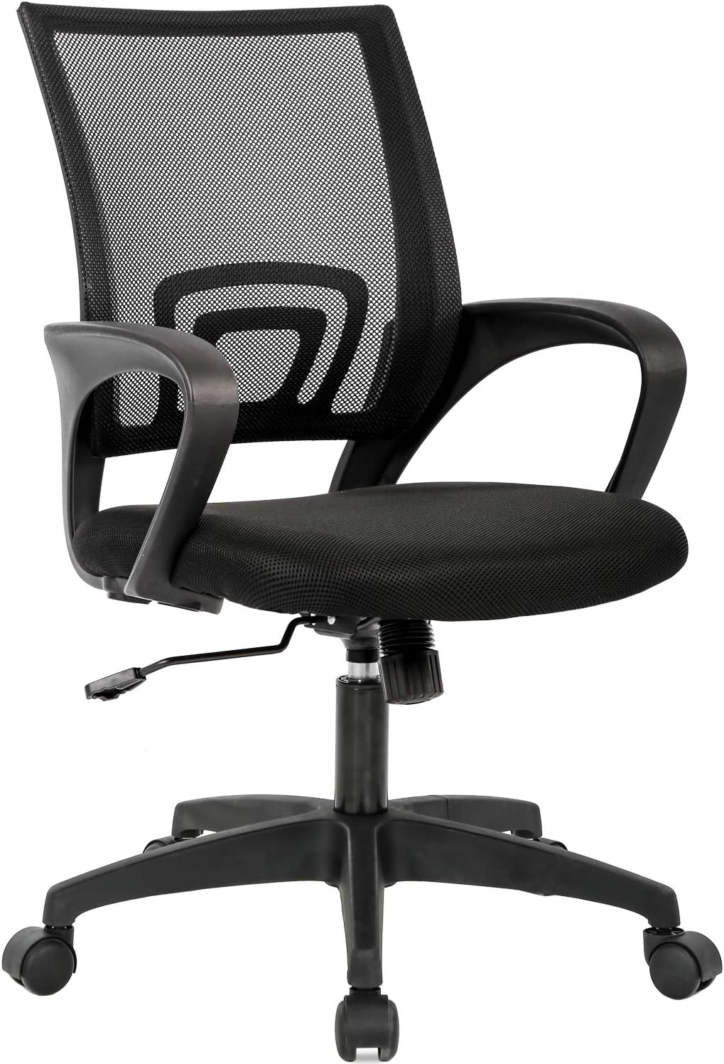 BestOffice | Ergonomic Office Chair | Mid-Back Swivel Desk Chair | Breathable Backrest & Lumbar Support | Adjustable Height | Sponge Seat | Rolling Wheels | White | for Adults & Women