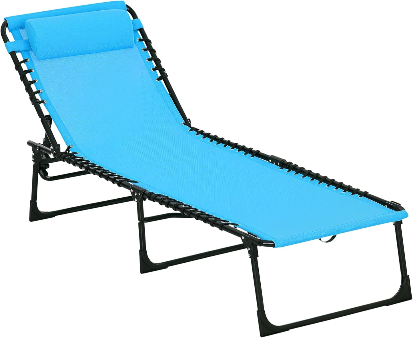 Outsunny Folding Chaise Lounge Chair, Patio Sun Tanning Chair, Outdoor Chaise Lounger with 4-Position Reclining Back, Breathable Mesh Seat for Beach, Poolside, Yard, Rainbow Striped