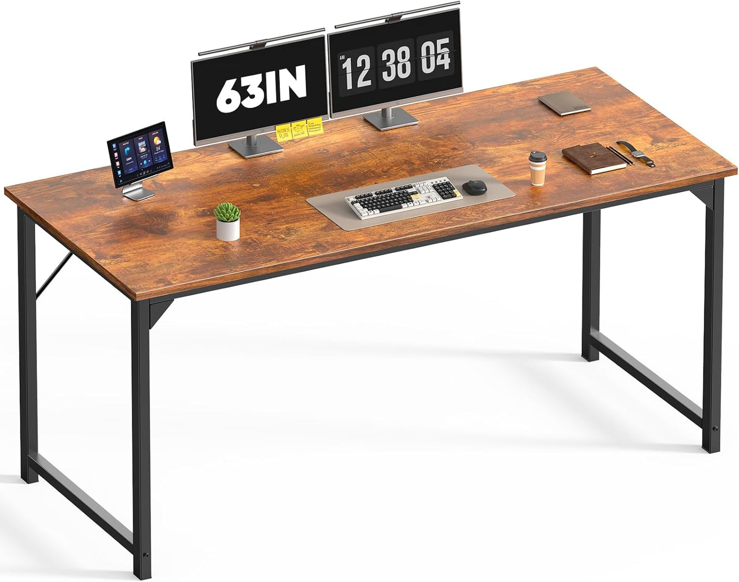DUMOS 47 Inch Computer Desk for Home Office, Modern Writing Study Table Simple Modern Style for Bedroom Small Space, Large Work Desks with X-Shaped Reinforcement, Wood Brown