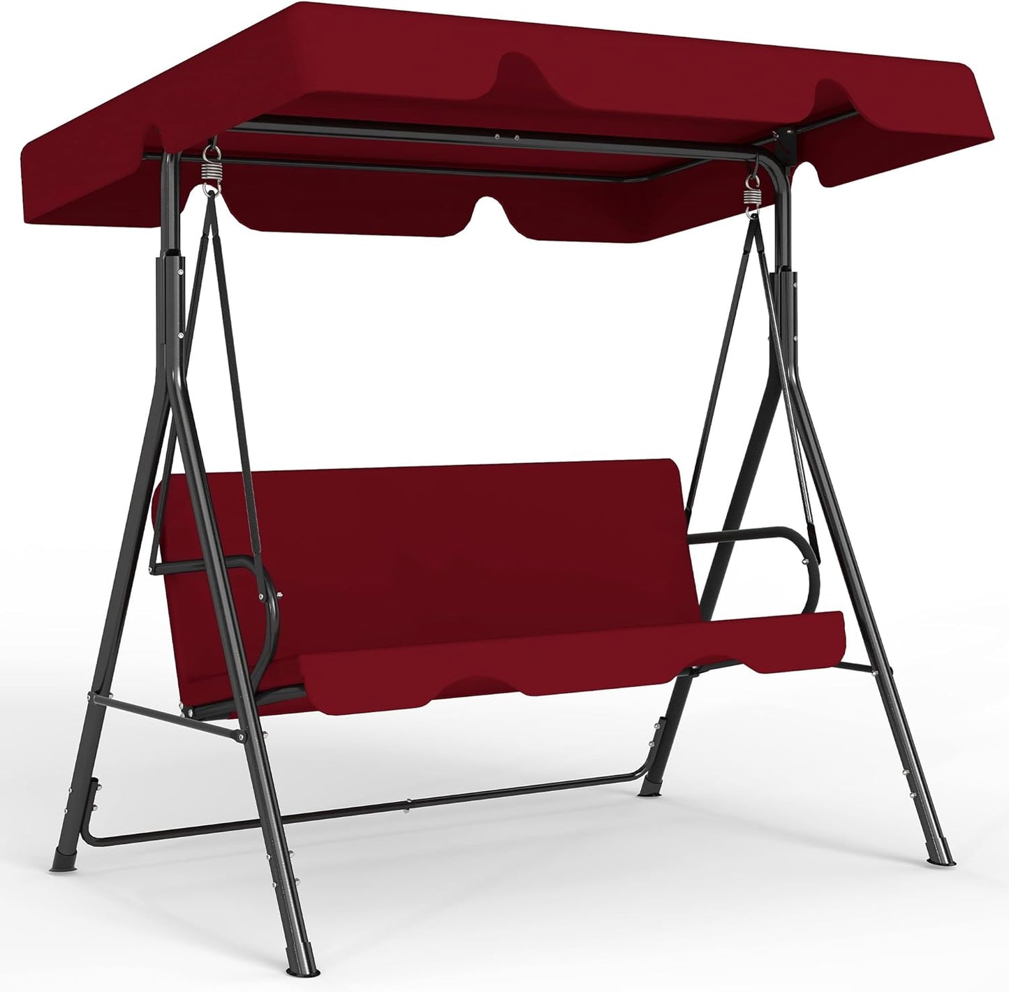 Murago Outdoor Patio Swing Chair with Adjustable Canopy, Outdoor Patio Glider Swing with Heavy Duty Stand for 3 Adult Persons, Ideal for Deck, Lawn, Backyard, or Porch, Black