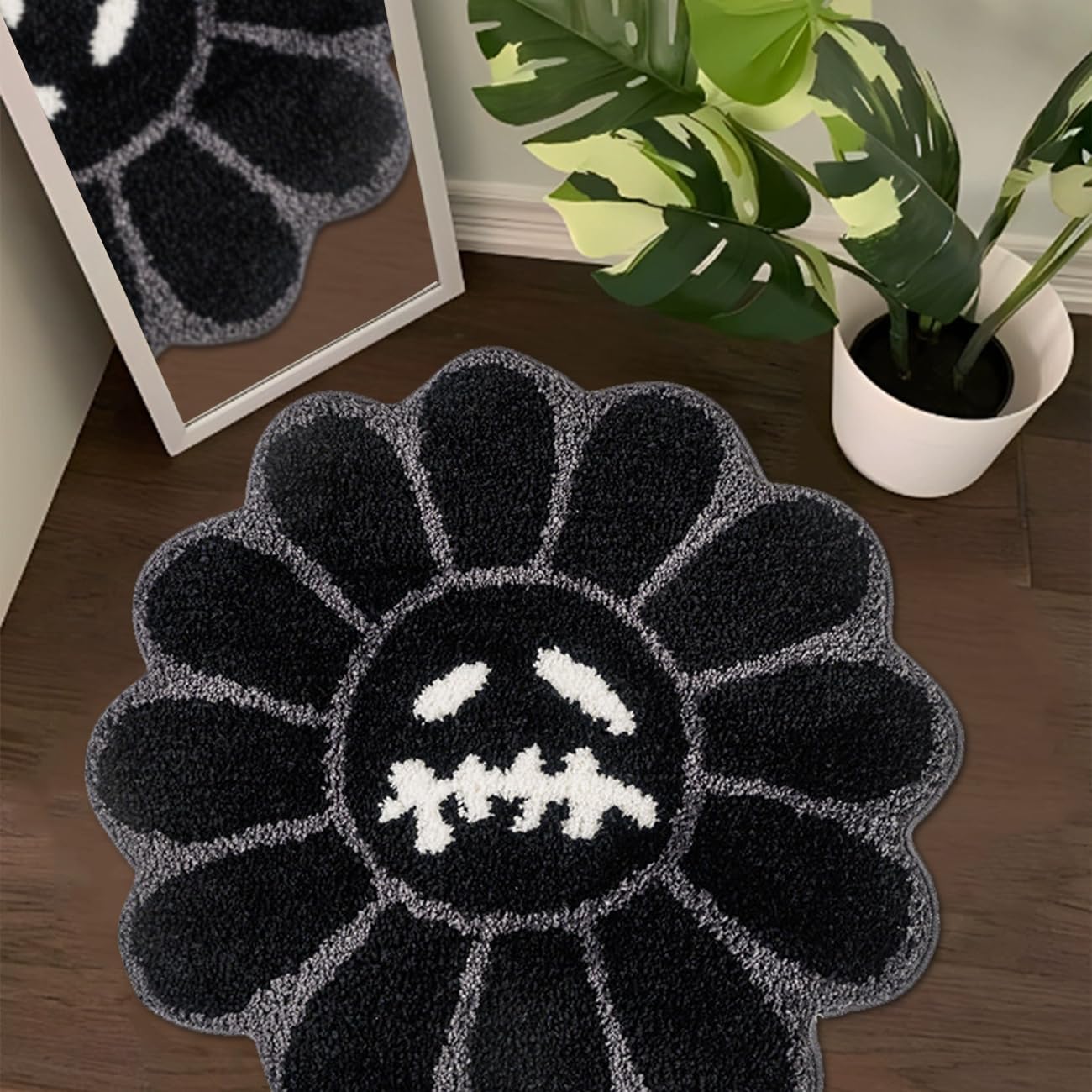 Trippy Happy Face Rug Cool Rugs Tufted Quick Dry Bath Mats for Bathroom Non Slip Bath Mat Water Absorbent 2FT Black Bathroom Rugs Halloween Gothic Ghost Skull Horror Decor Carpet