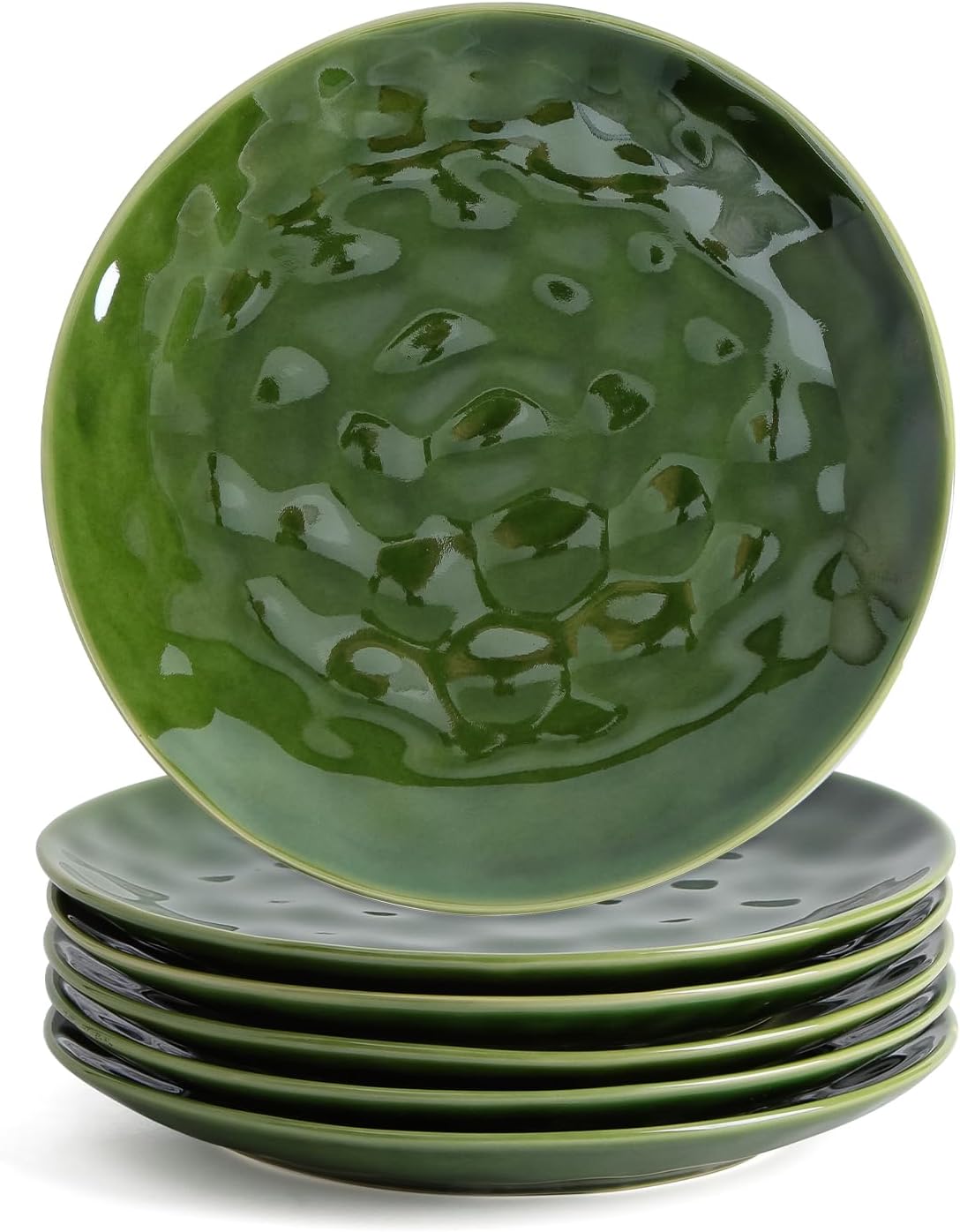 vicrays Ceramic Dessert Salad Plates, 8 Inch, Set of 6, Round, Microwave, Oven, and Dishwasher Safe, Scratch Resistant, Porcelain Fluted Suitable for Snacks, Appetizer, Home, Restaurant (Blue)