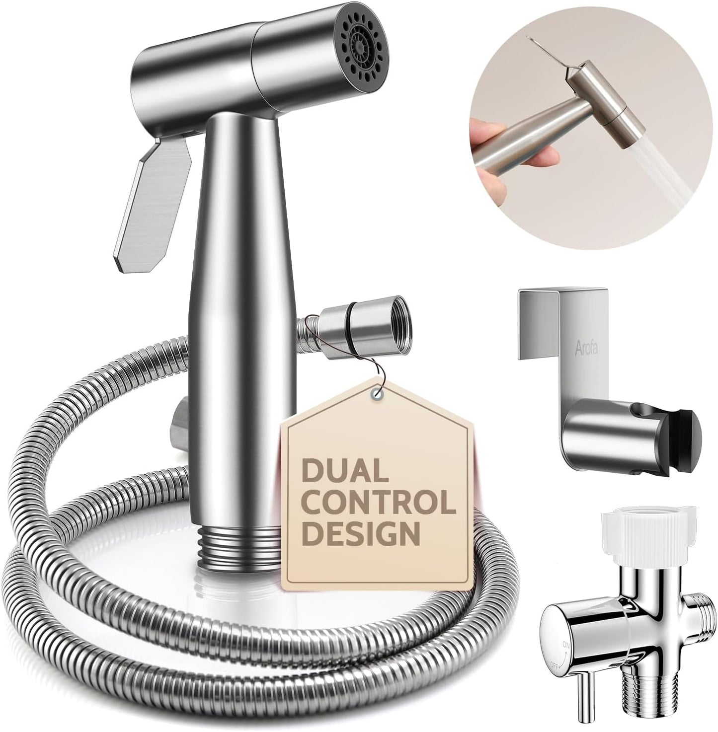 Arofa Handheld Toilet Bidet Sprayer for Toilet-Adjustable Water Pressure Control with Bidet Hose for Feminine Wash, Stainless Steel Brushed Nickel Bidet Faucet Cloth Diaper for Baby Wash