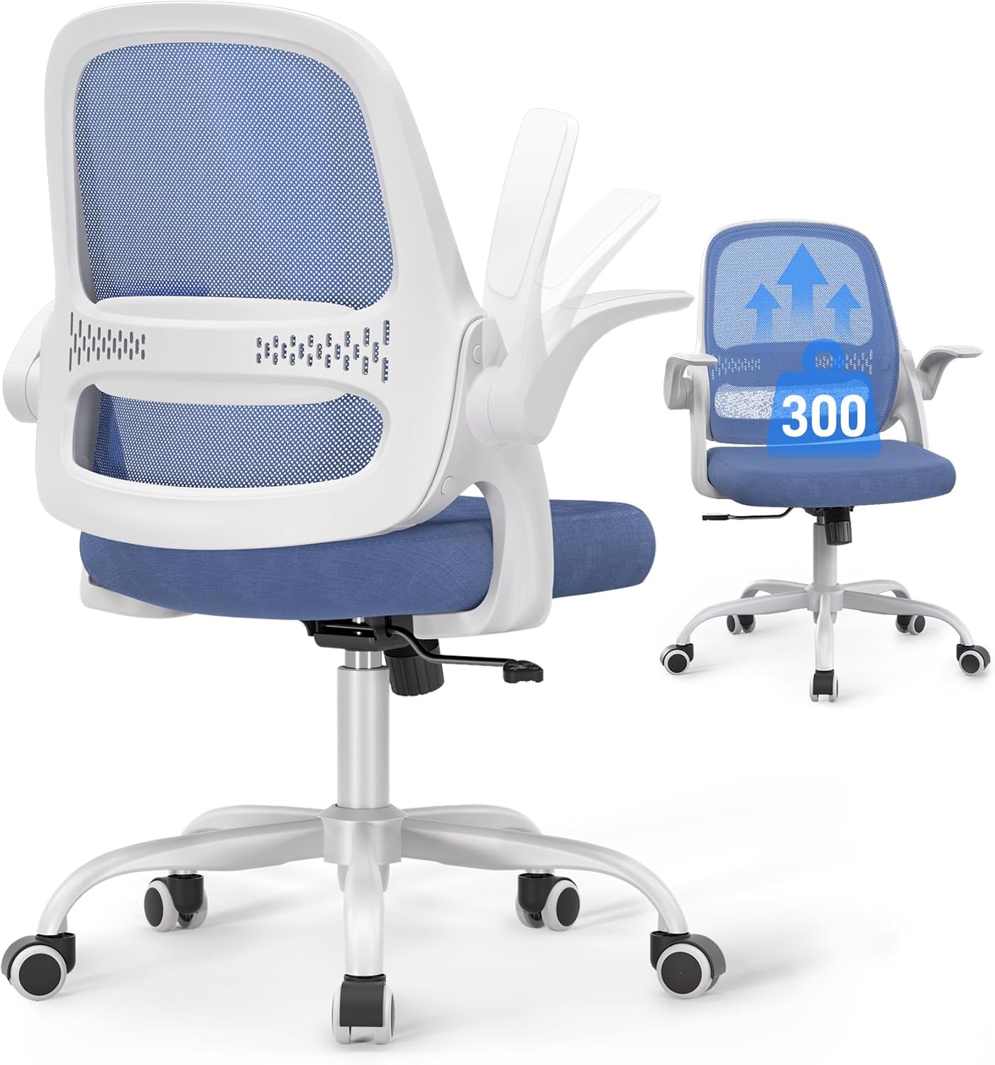 Ergonomic Mesh Office Chair for Home Office, Flip-Up Arms, Breathable Mesh Back & Thick Seat Cushion, Swivel Rolling Computer Desk Chair, BIFMA Certified, Supports 300 lbs (Black Frame/Black Seat)