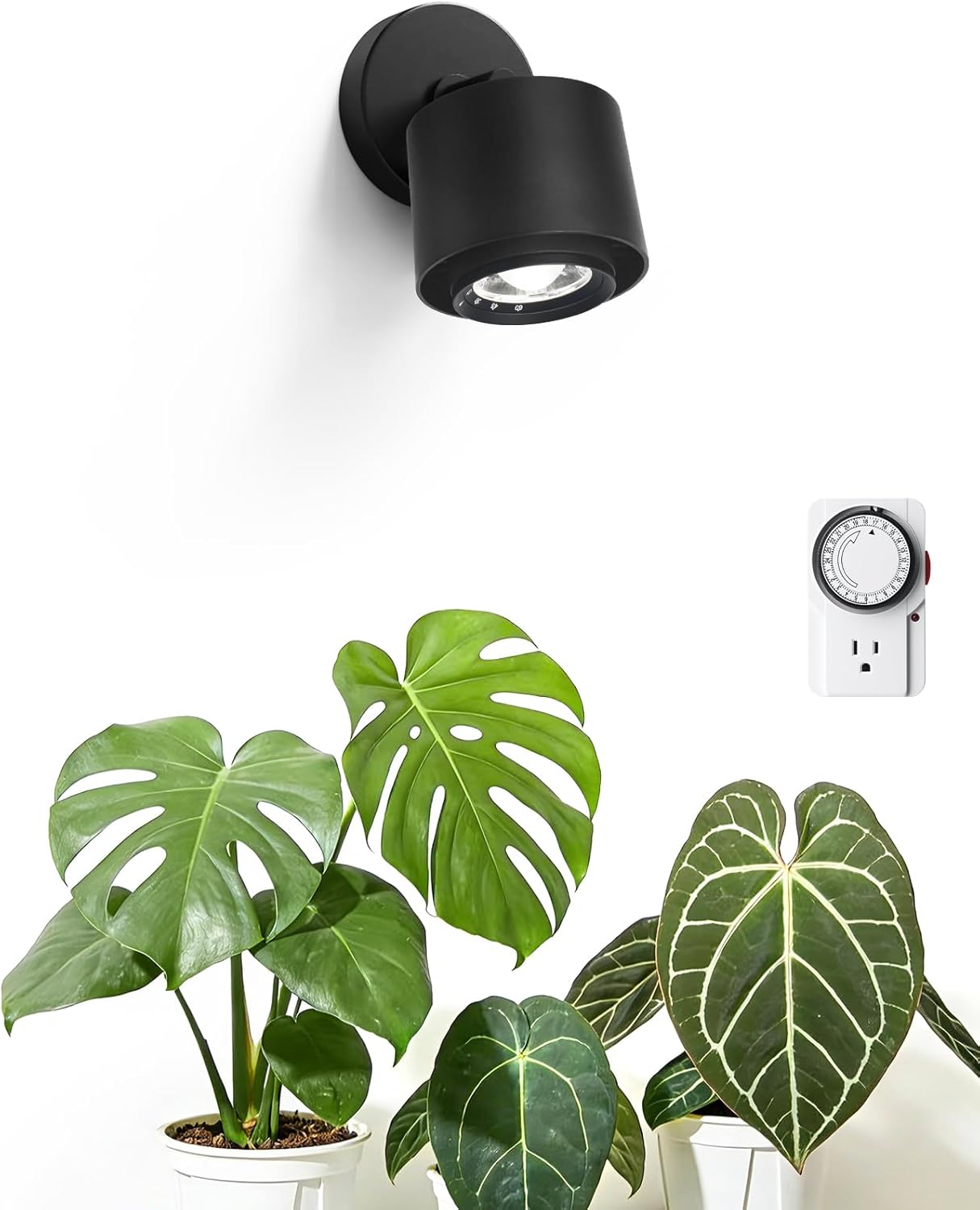 Barrina TR40a Track Grow Light for Indoor Plants, 40W Wall-Mounted Grow Bulbs with Adjustable Beam Angle (15°-60°), 5000K Full Spectrum Plant Spotlight with Timer & 16.4' Power Cord, 1-Pack