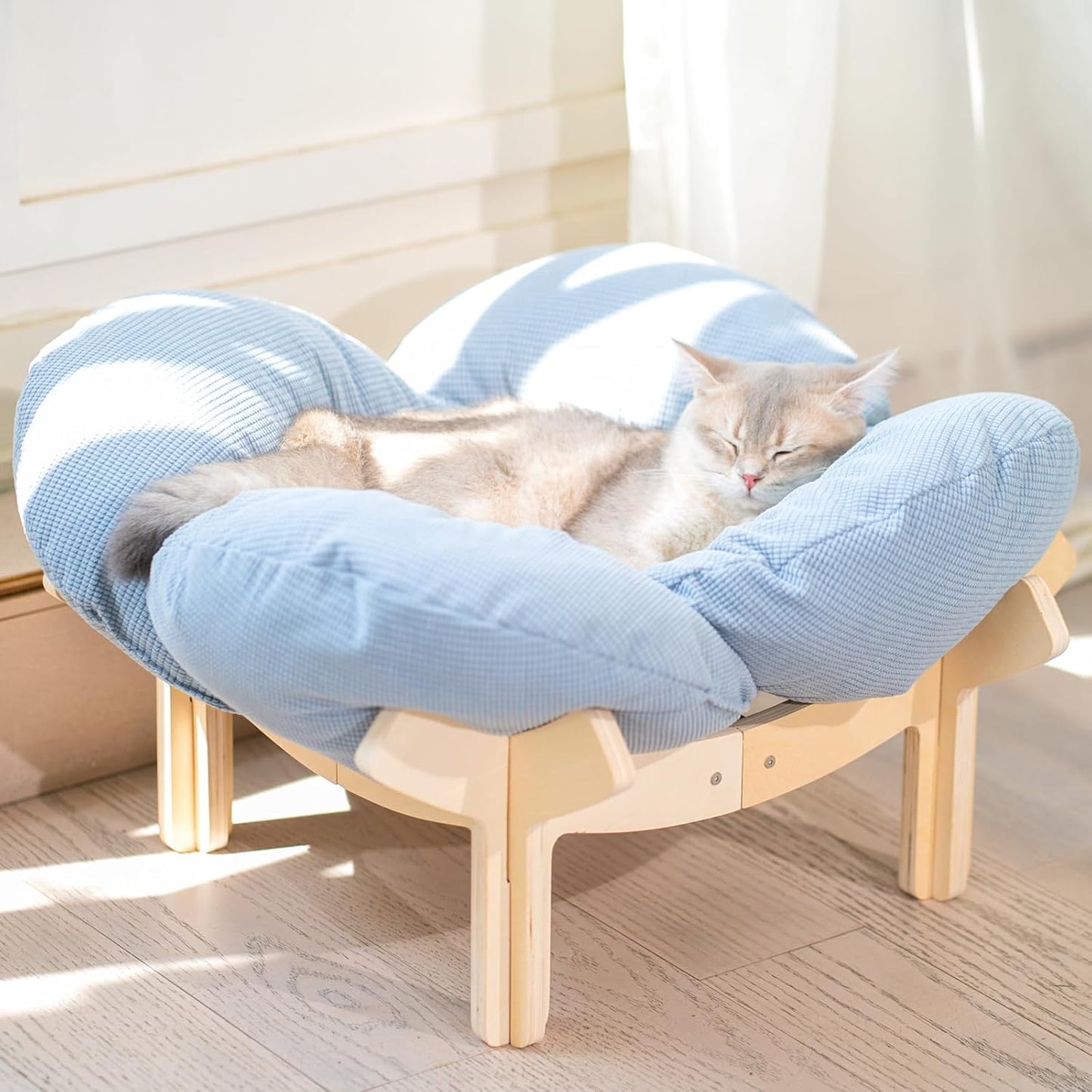 CHEERHOME PETS Elevated Cat Bed Wooden with Cushion Fluffy Pet Couch Sofa for Indoor Cats Raised Kitty Lounge Chair Suitable for Puppy, Cat Furniture(Green)