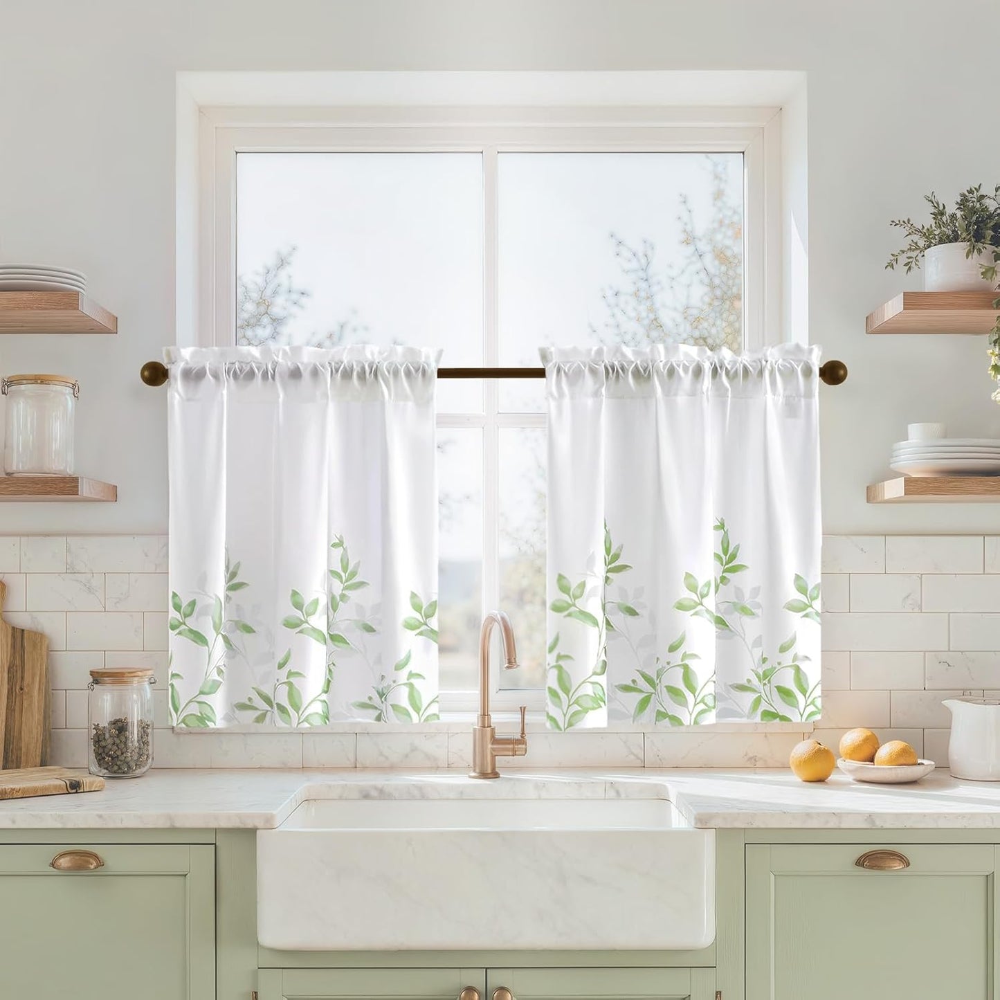 HOMEIDEAS Non-See-Through Pink and White Privacy Sheer Curtains 52 X 63 Inch Length 2 Panels, Leaf Floral Printed Light Filtering Semi Sheer Window Curtains Drapes for Bedroom Living Room