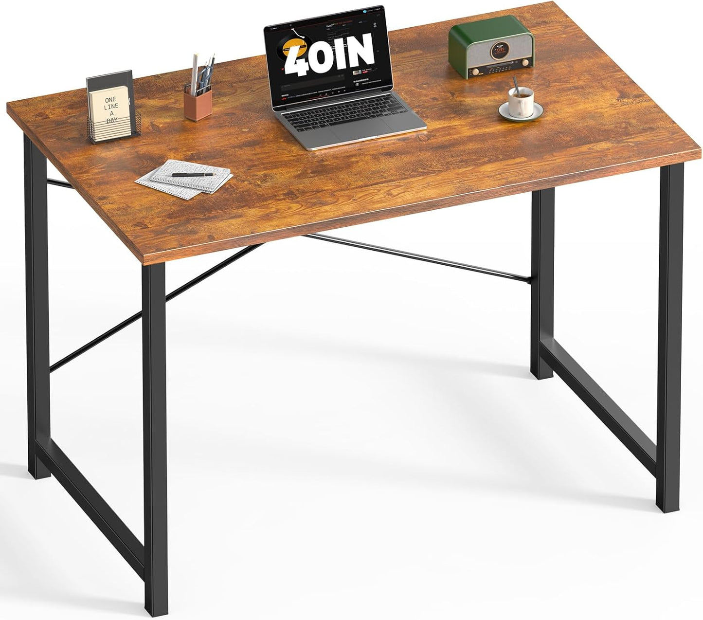 DUMOS 47 Inch Computer Desk for Home Office, Modern Writing Study Table Simple Modern Style for Bedroom Small Space, Large Work Desks with X-Shaped Reinforcement, Wood Brown
