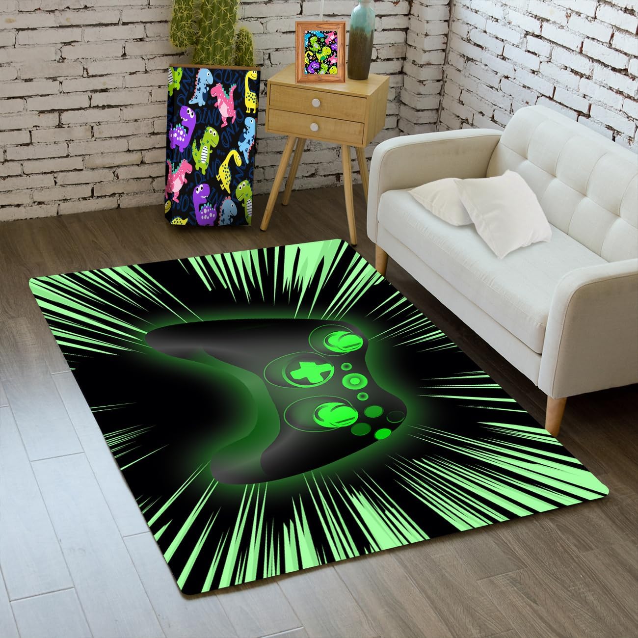 Gaming Area Rugs for Boys Cool Game Style Bedroom, Gamer Rug Boys Room Decor, Video Games Bedroom Carpet for Teens, Controller Gamepad Player Standing Throw Doormats Yoga Mat Black