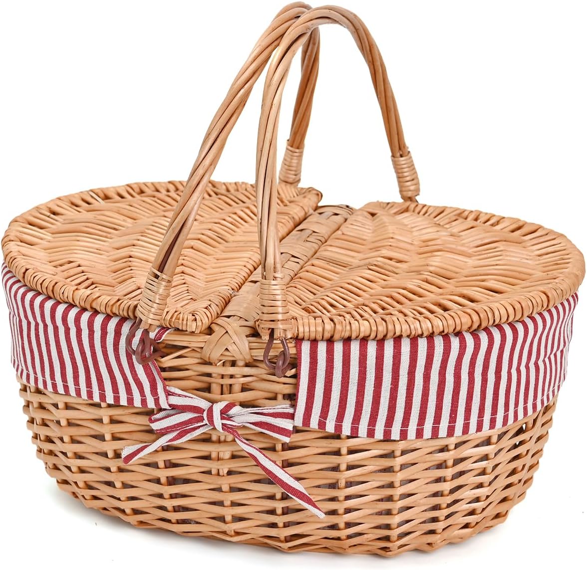 Wicker Picnic Basket with Removable Liner Empty Picnic Baskets with Lid, Picnic Hamper with Foldable Handles for Picnic 2, Natural Color, Large