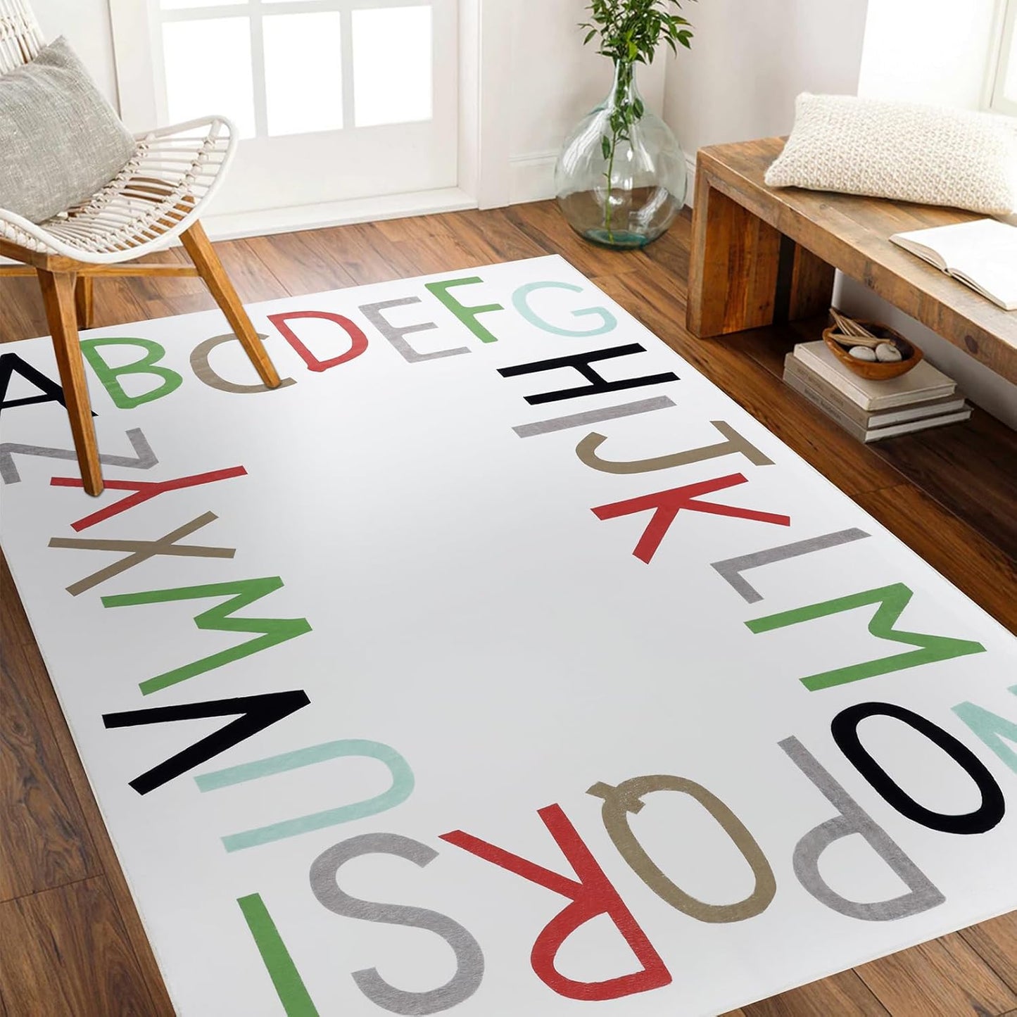 Topotdor Rainbow Round Kids Play Rug Alphabet Nursery Area Rug Extra Large Soft Crawling Play Mat for Children Toddlers Bedroom (40 inch, Multi Color)