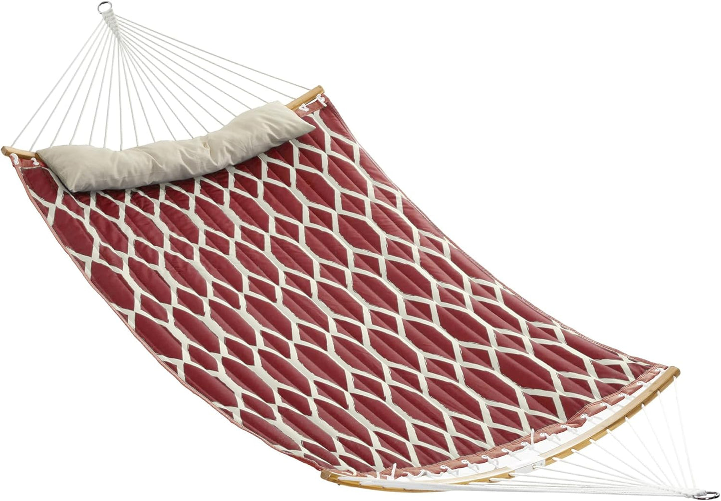 SONGMICS Hammock, Quilted Hammock with Curved Bamboo Spreaders, Pillow, 78.7 x 55.1 Inches, Portable Padded Hammock Holds up to 495 lb, Gray and Beige UGDC34CG